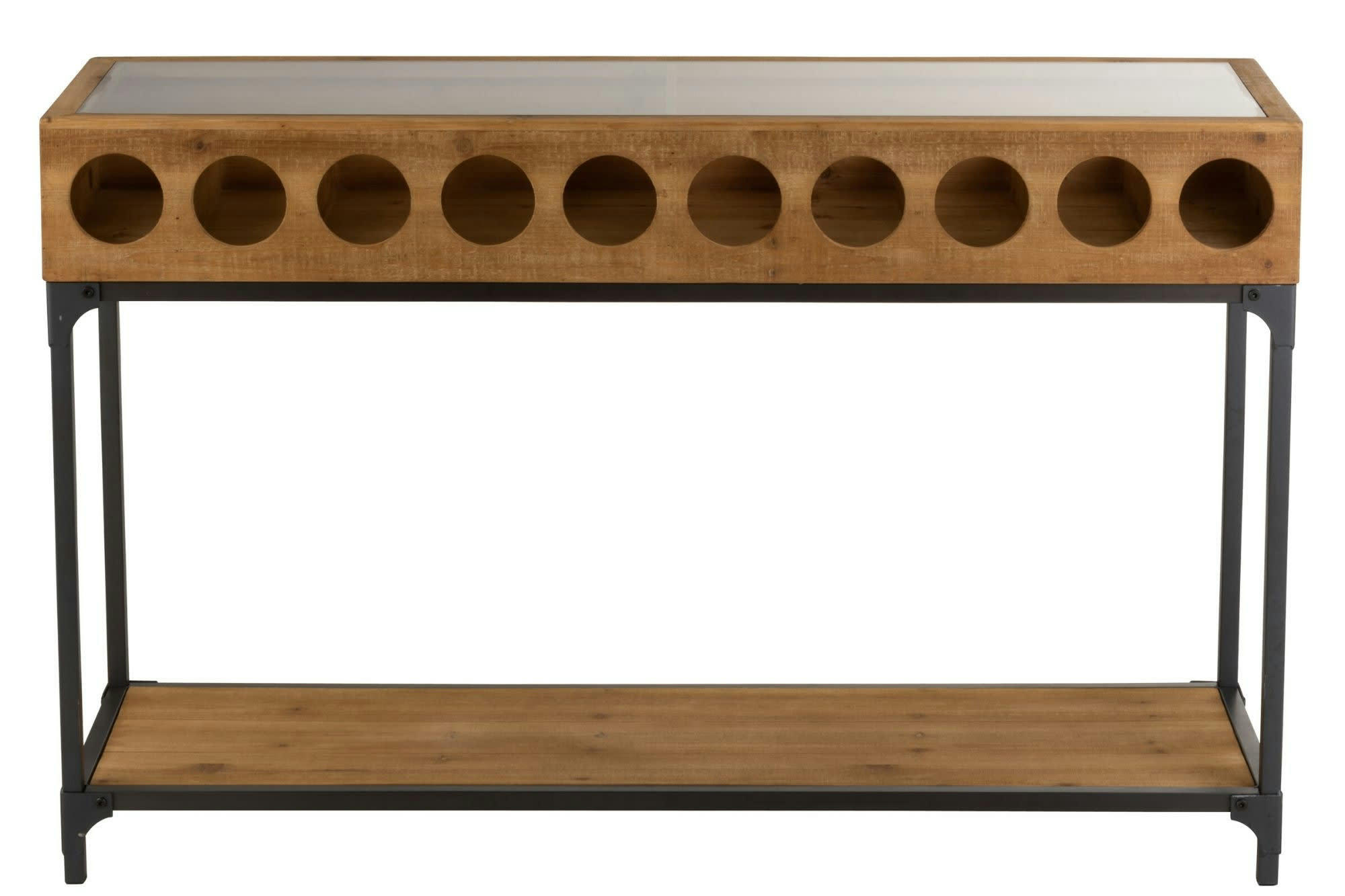 PABLO - Console porte bouteilles en bois et métal industriel