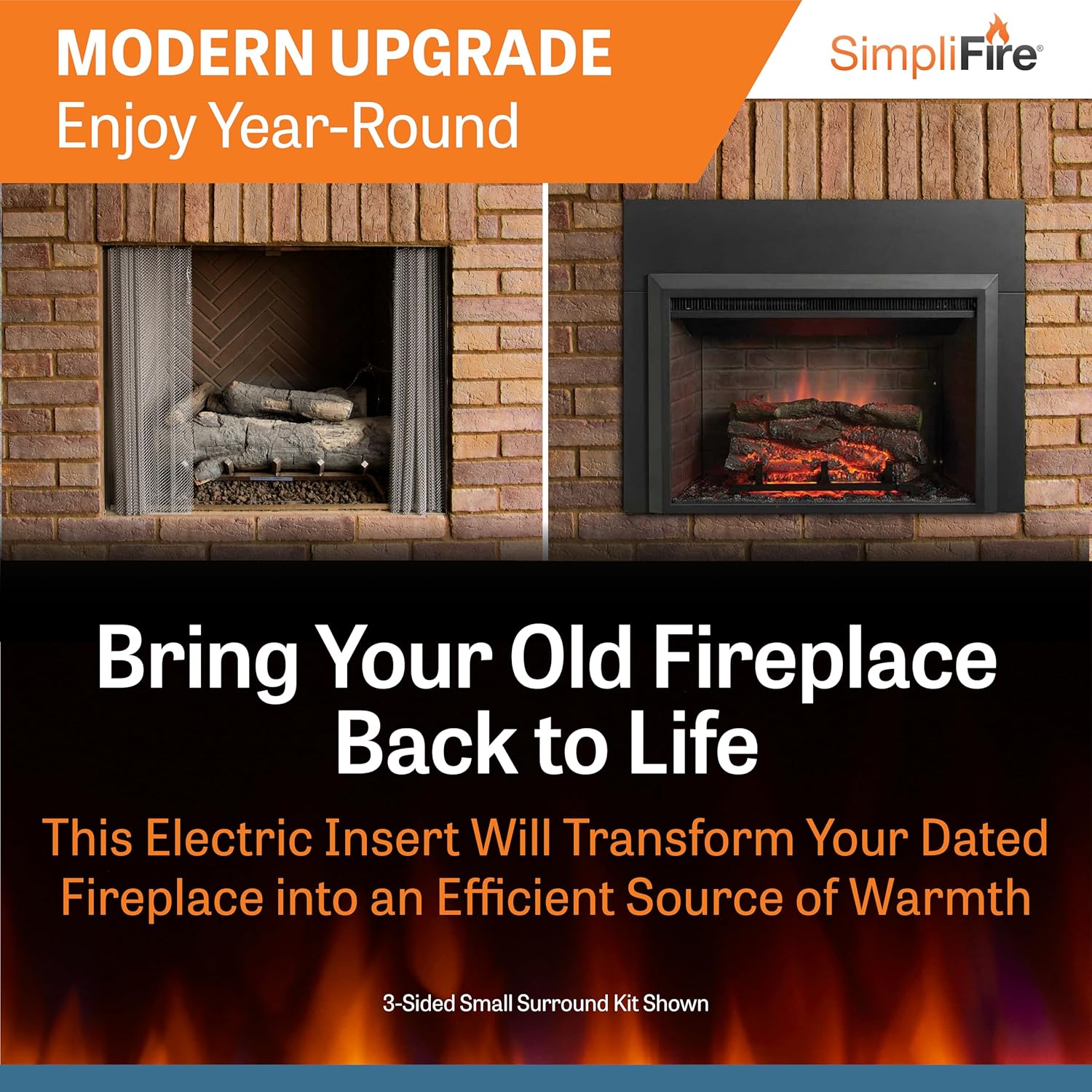 SimpliFire Electric Fireplace Insert, 32-Inch, Textured Logs, Remote Control, 1500W Heater (GI-32-ZC)