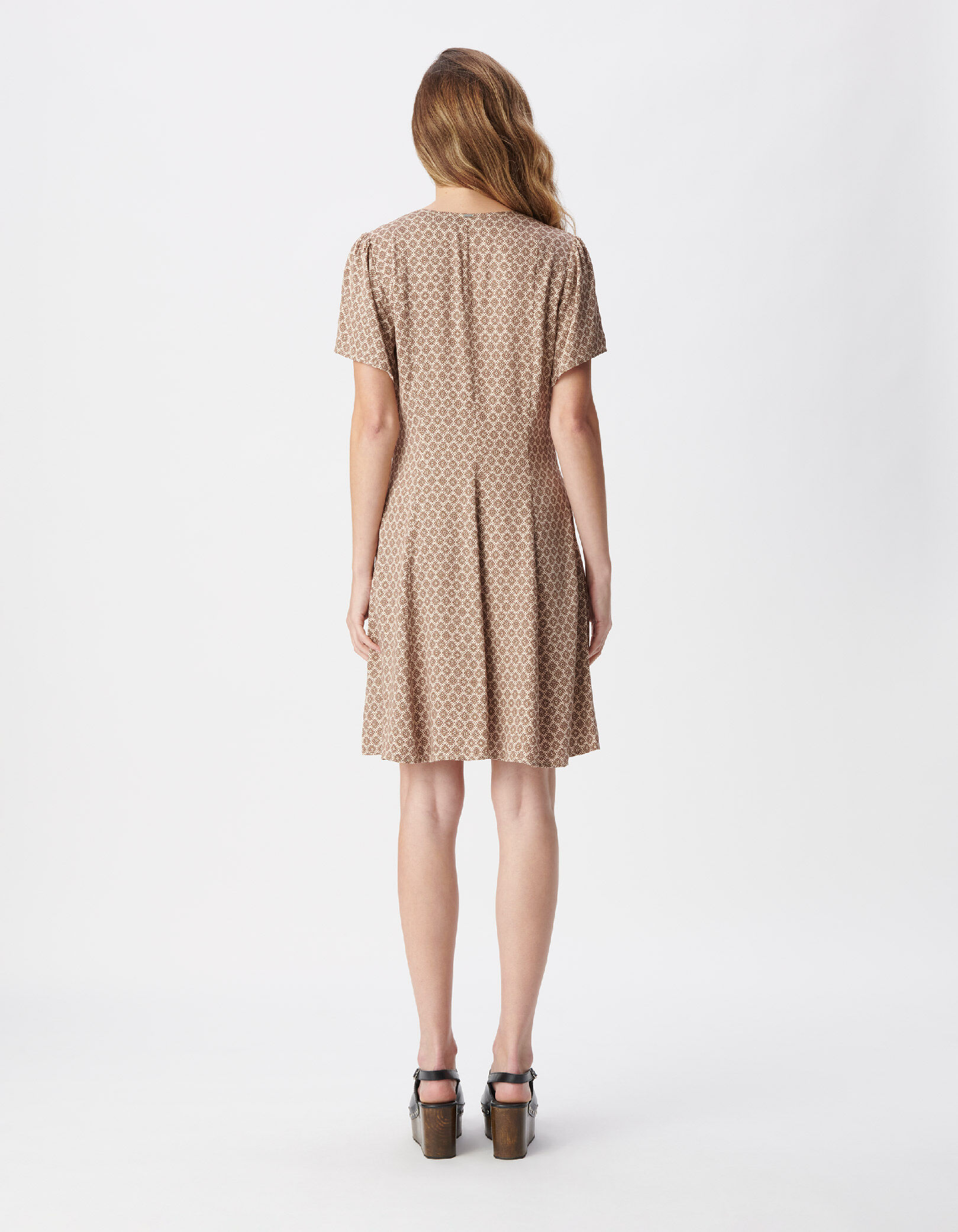 Robe courte imprimé cravate marron Femme