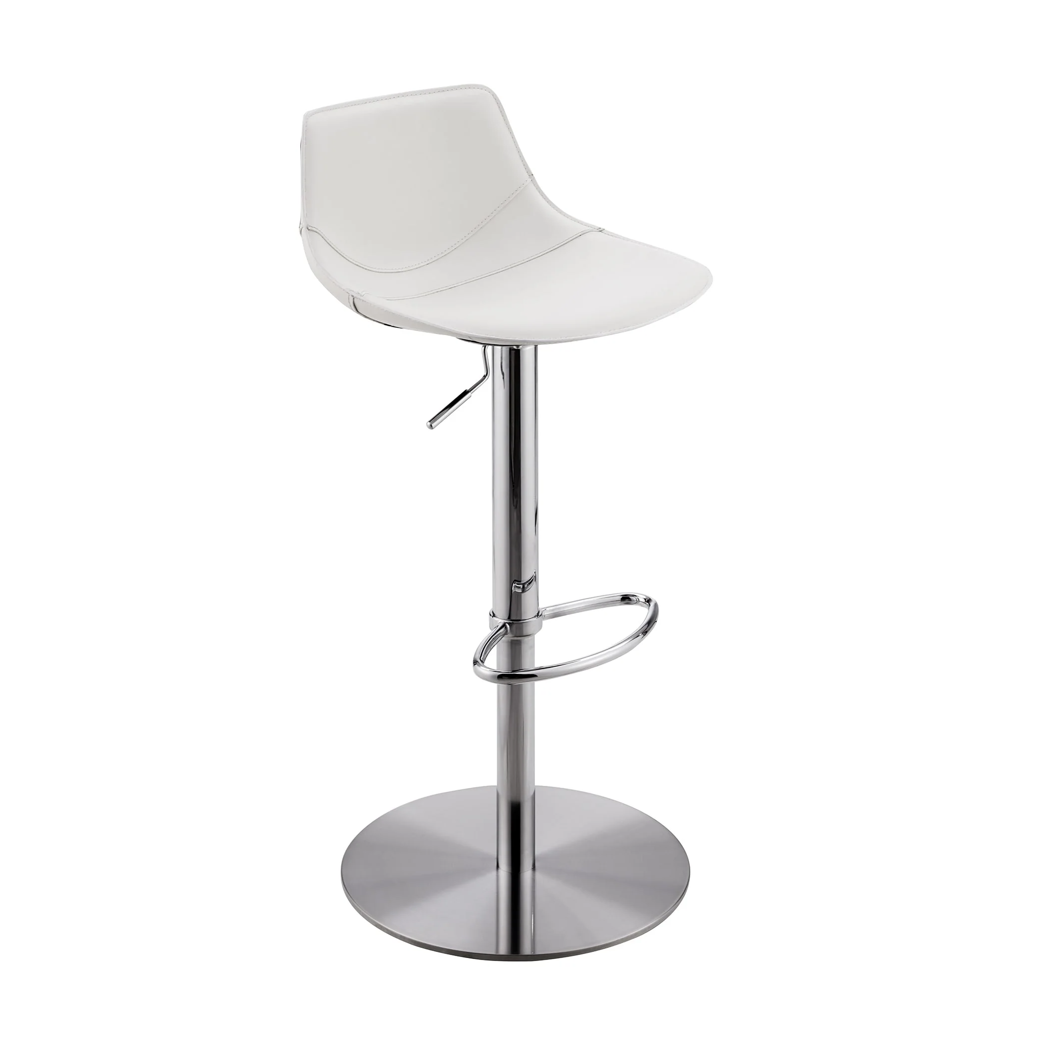 Rudy Adjustable Swivel Bar/Counter Stool in White with Brushed Stainless Steel Base - Set of 1