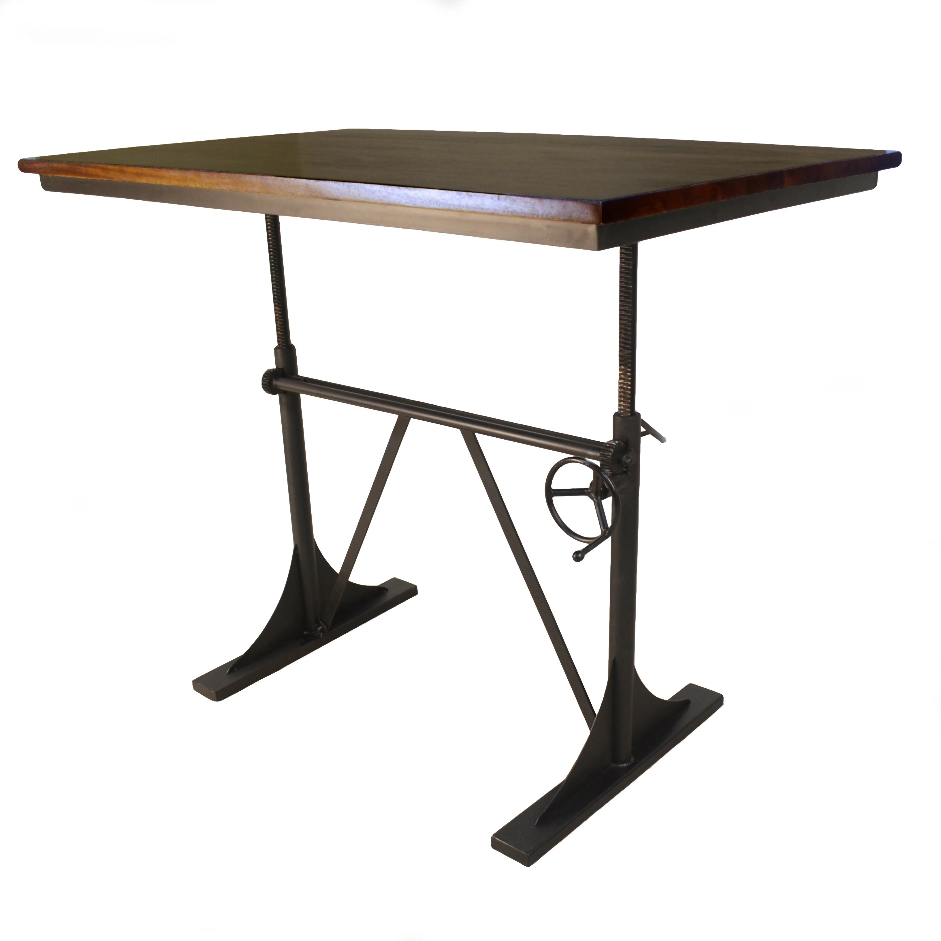 HomeRoots Adjustable Height Brown and Black Solid Wood and Iron Writing Desk
