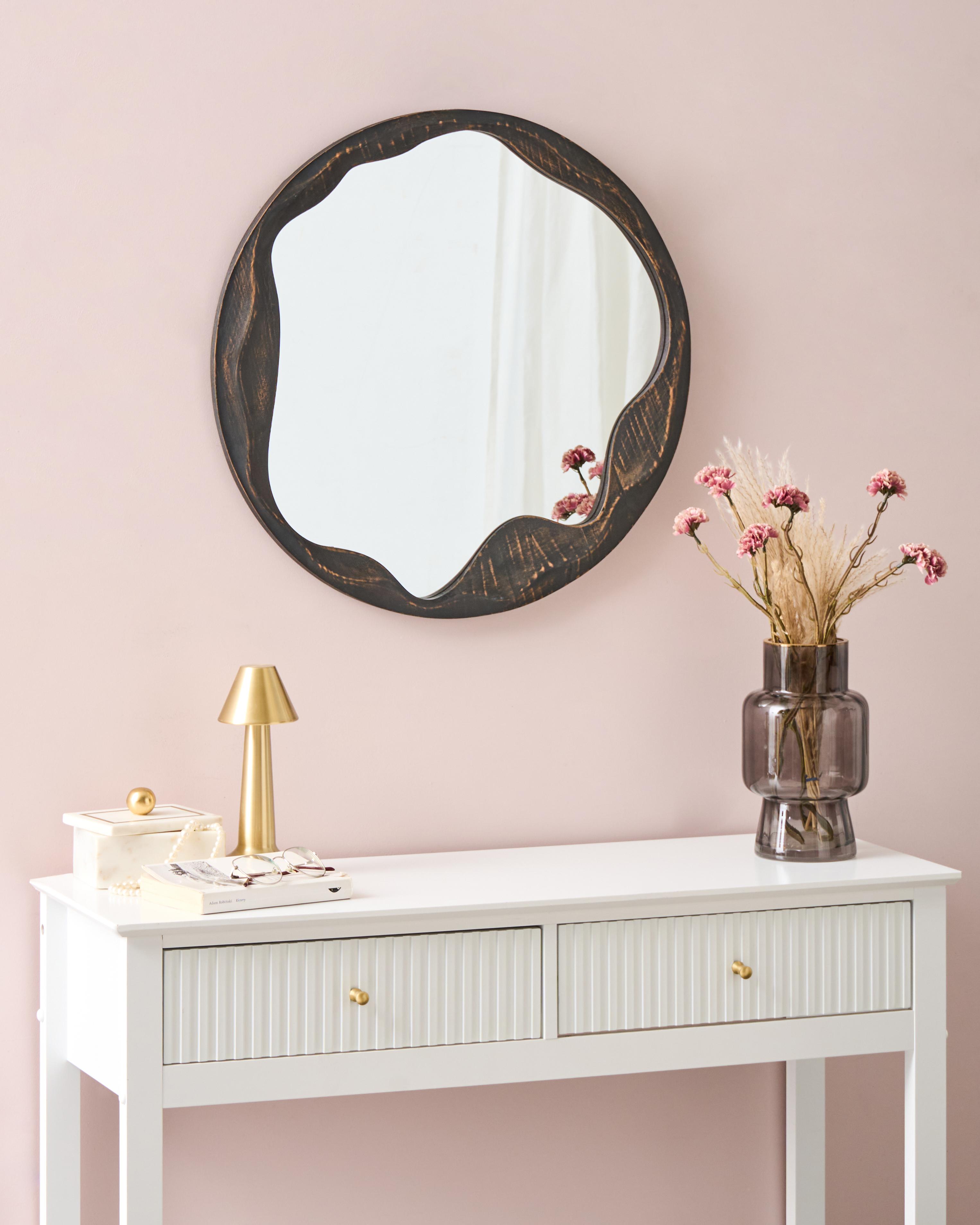 Wall Mirror LANGON 60 cm 60 cm Pine Wood Dark Brown