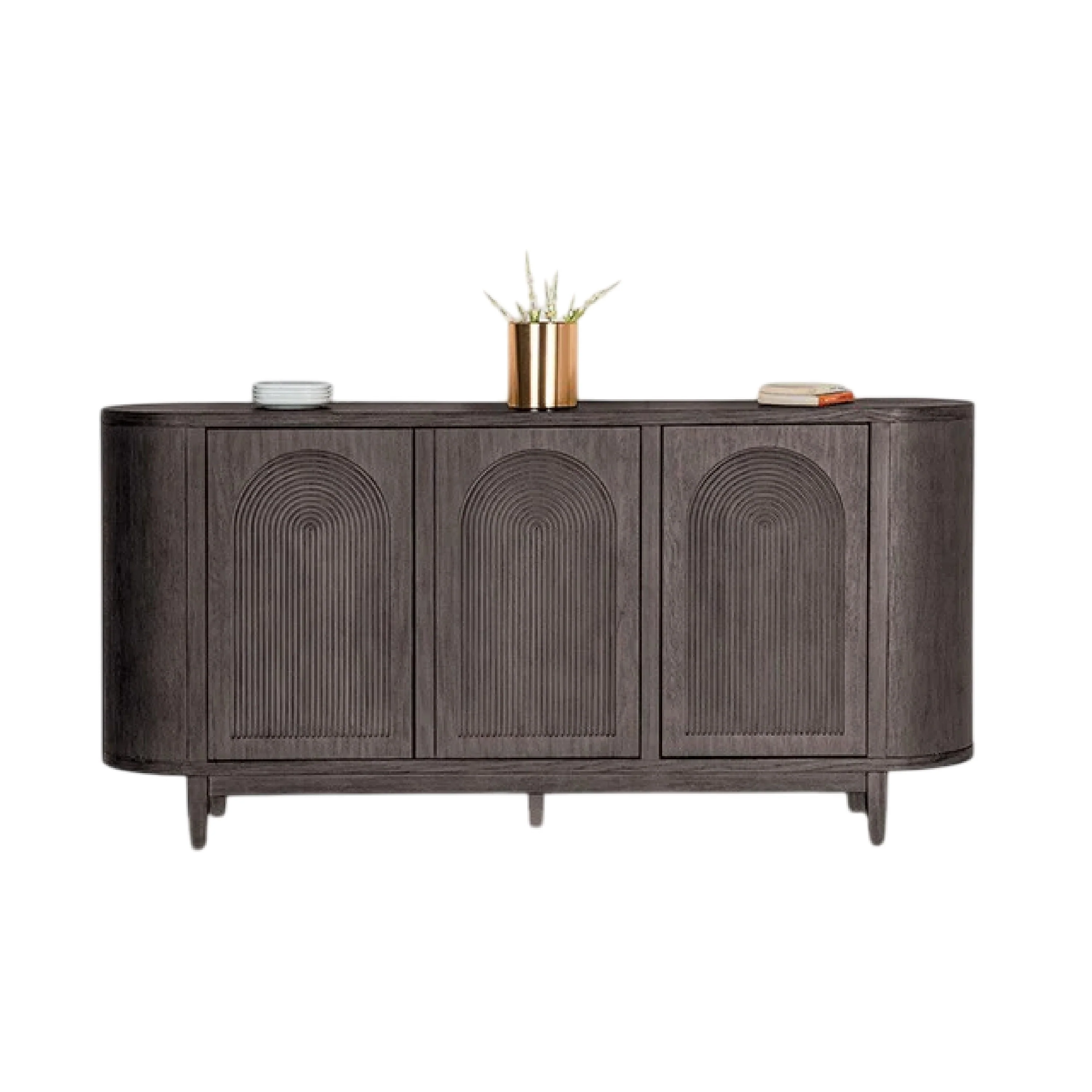 Zoko Sideboard Buffet Console, Arched Design Doors, Gray Wood 77 Inch
