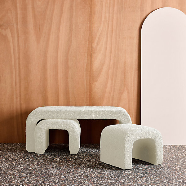 Banc et tabourets gigognes bouclette blanc L 112 x P 40 x H 45cm - Ino