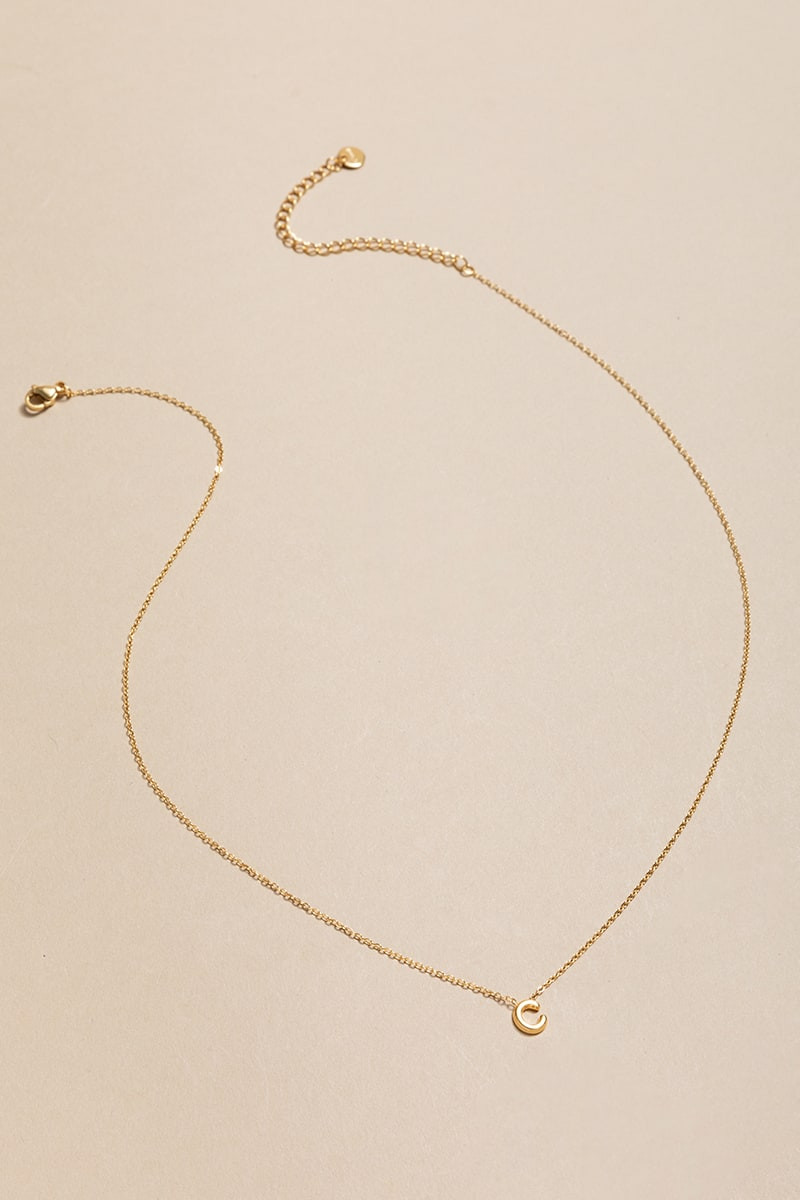 C Mini Initial Stainless Steel Pendant Necklace