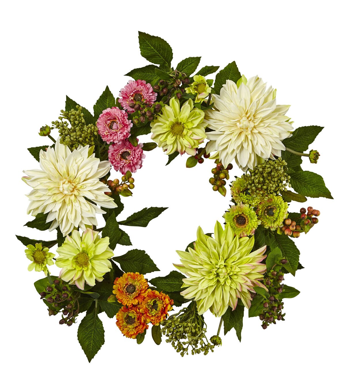 Nearly Natural 22 Dahlia & Mum Wreath