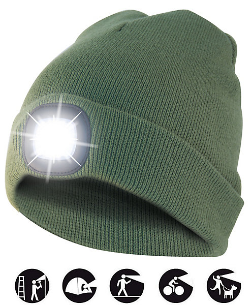 LIGHTHOUSE : Bonnet avec frontale LED rechargeable. Vert