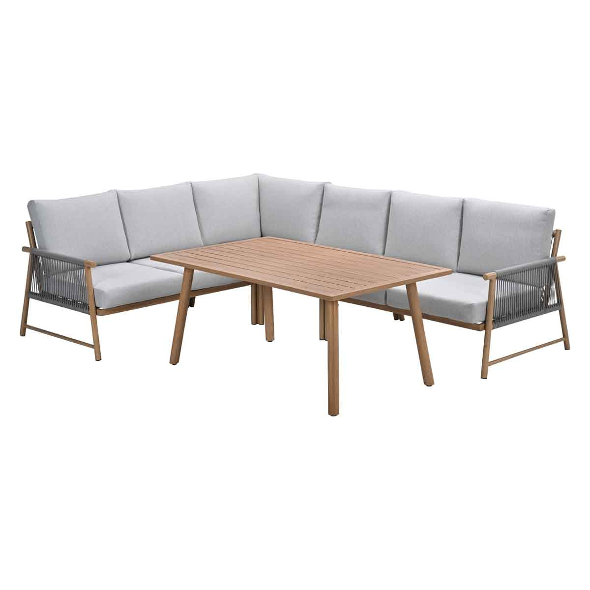 Bahama aluminium rope lounge-dining set - light teaklook