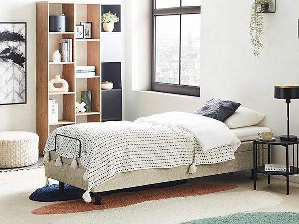Lit réglable sans tête de lit Tissu CASTELLAN 80 x 200 cm Beige