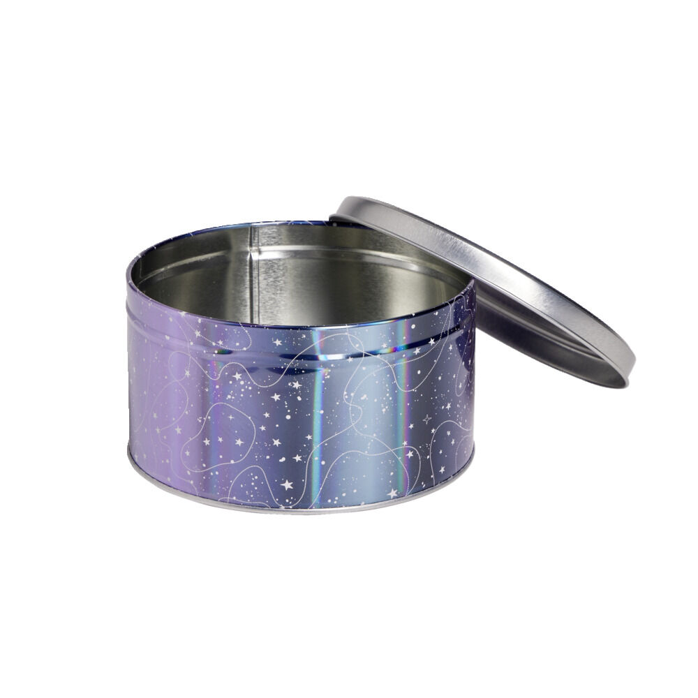 BoÎte ronde en métal violet irisé et gris argenté Ø13,5xH7cm