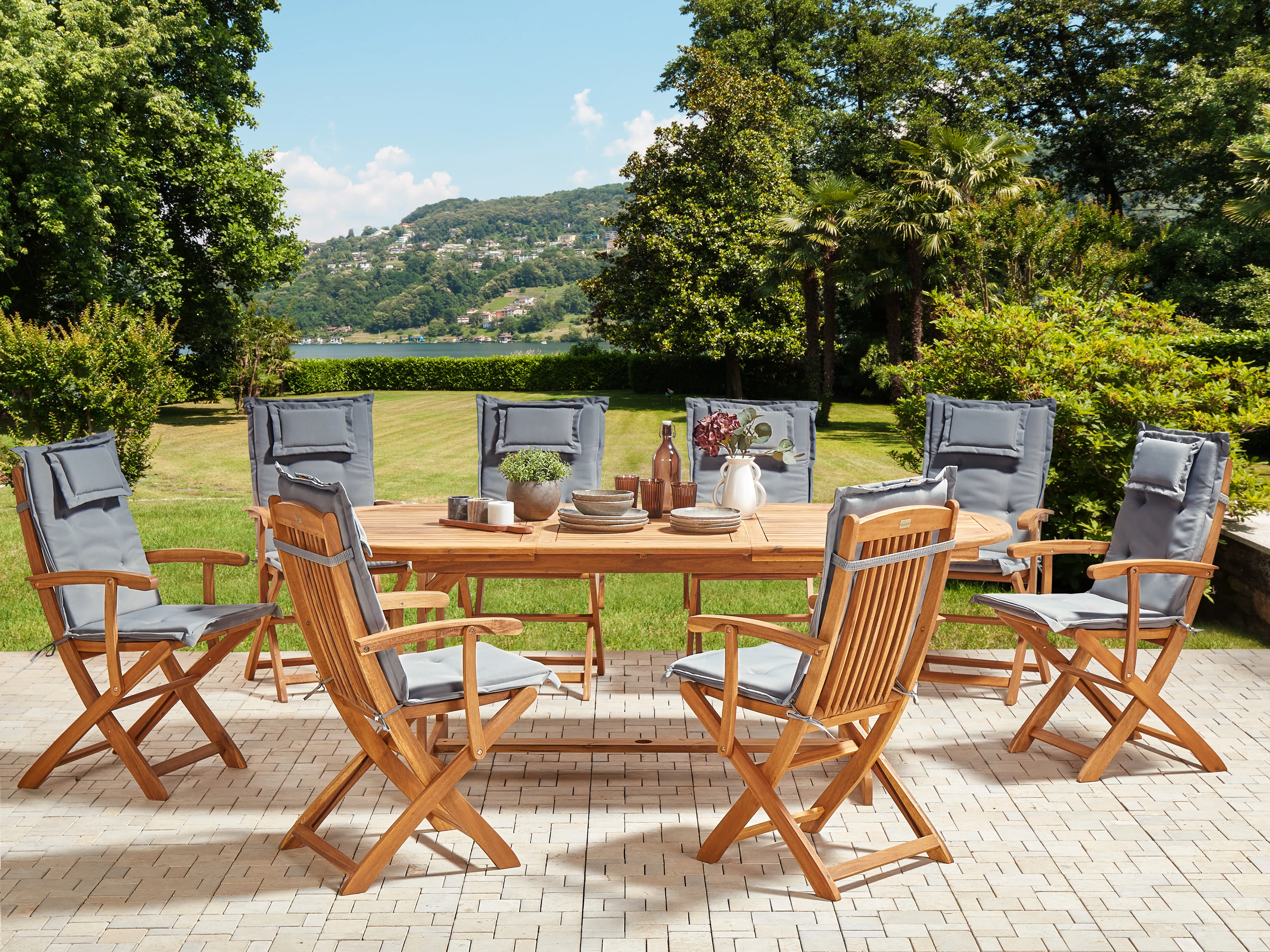Garden Dining Set 8 Seater MAUI II with Cushions Acacia Wood Graphite Grey