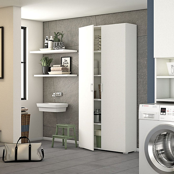 Armoire Polyvalente Blanche À Double Porte Avec étagères Réglables
