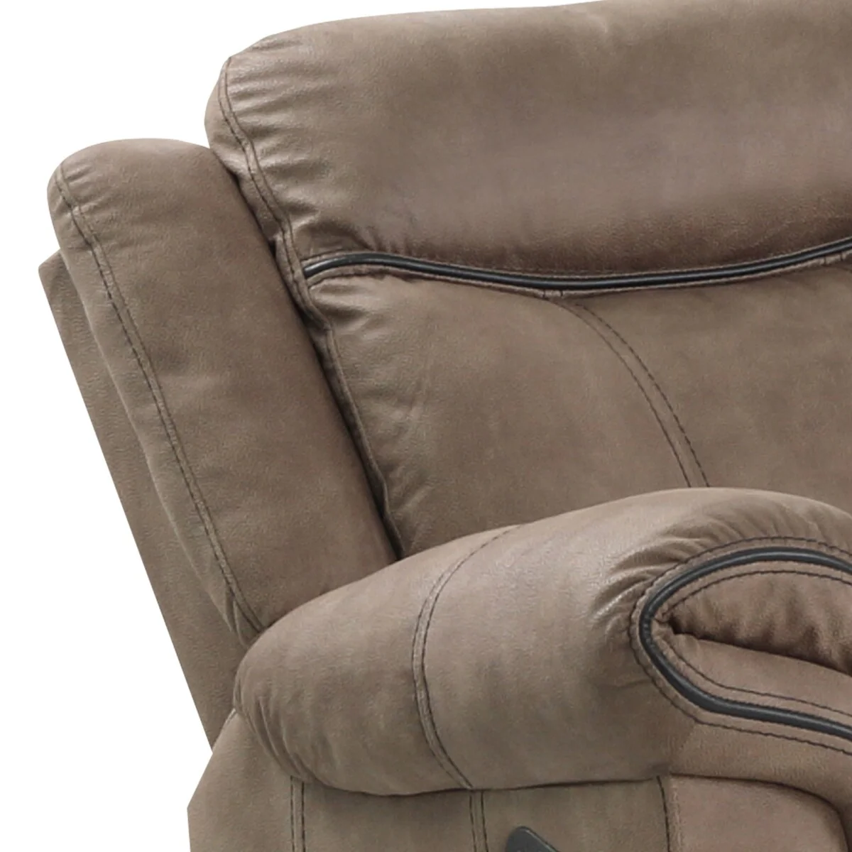 Leatherette Glider Reclining Chair with Black Piping, Light Brown