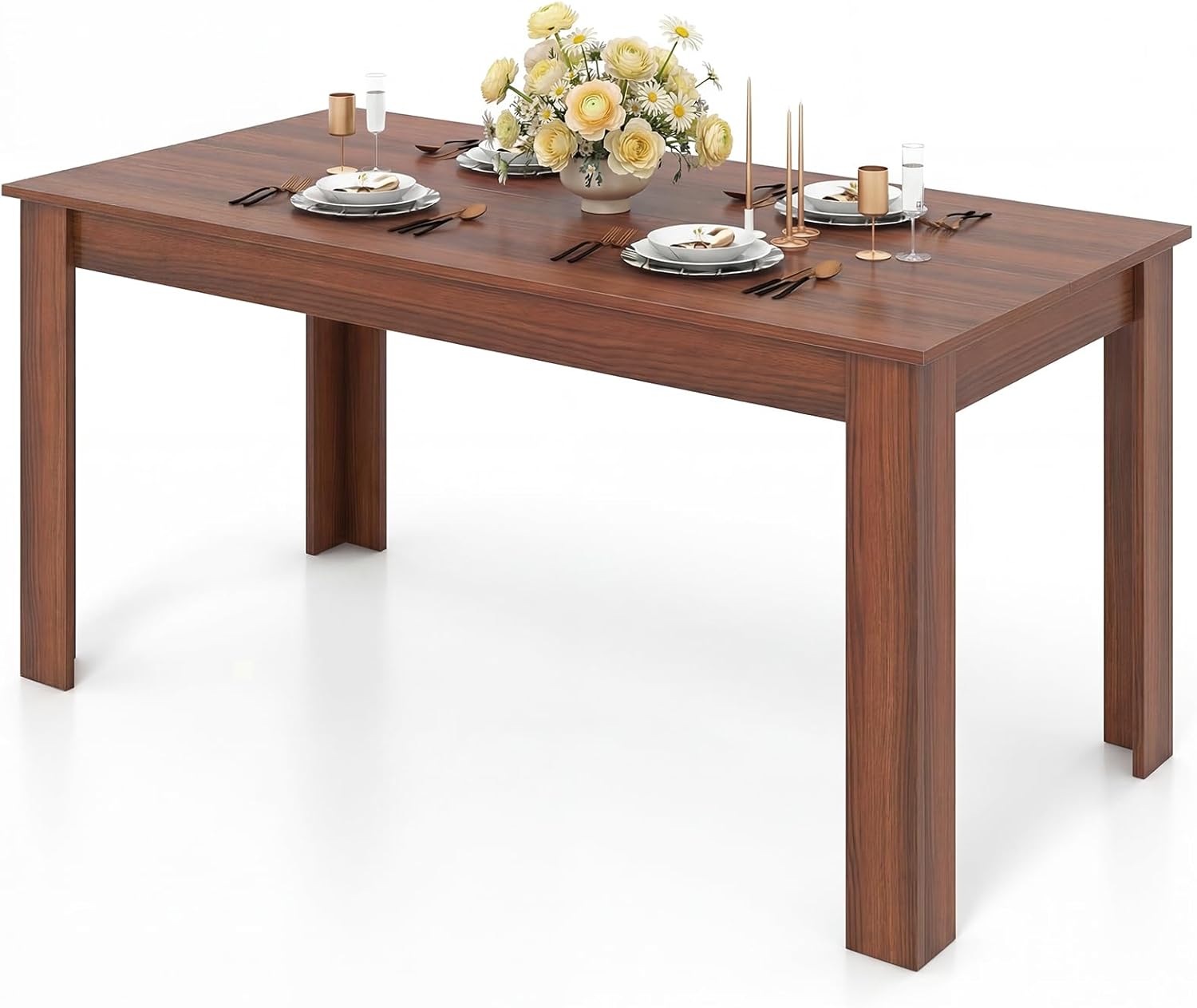 Giantex Dining Table for 4-6, 63 L Large Farmhouse Kitchen Table, Wooden Rectangular Dinner Table for Living Dining Room, Home Office, Dinette, 330LBS Capacity, Walnut