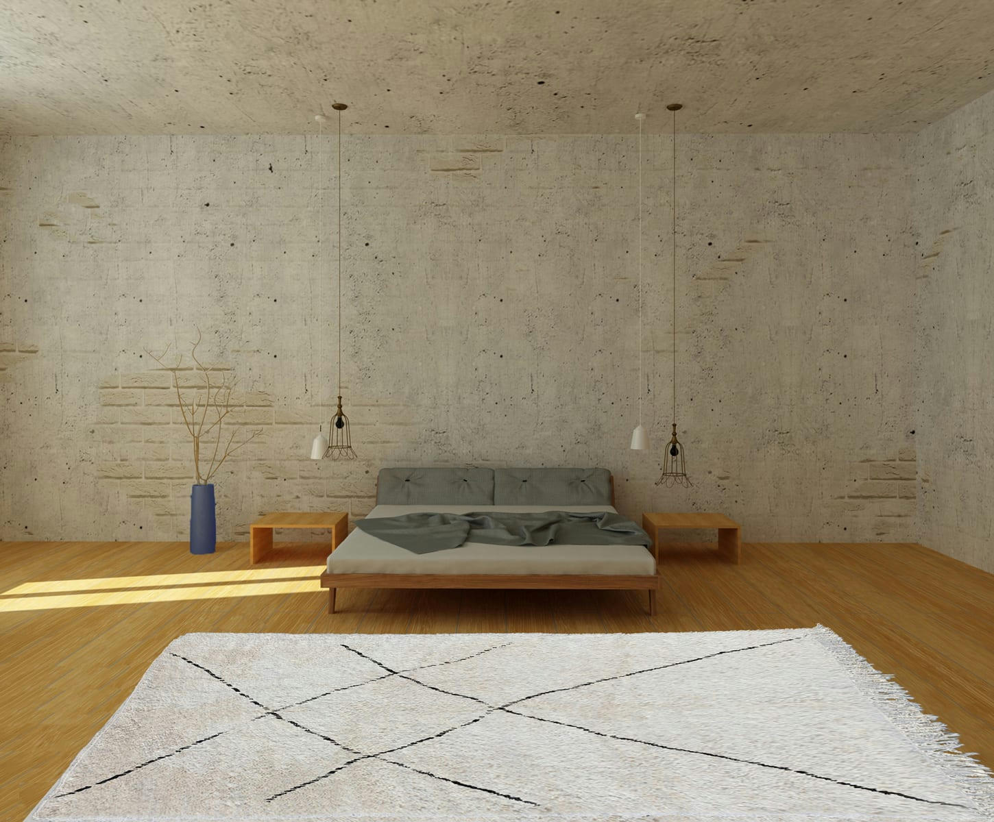 BERBERE - Tapis berbère original marocain laine noir blanc Ouarzazate 160x230