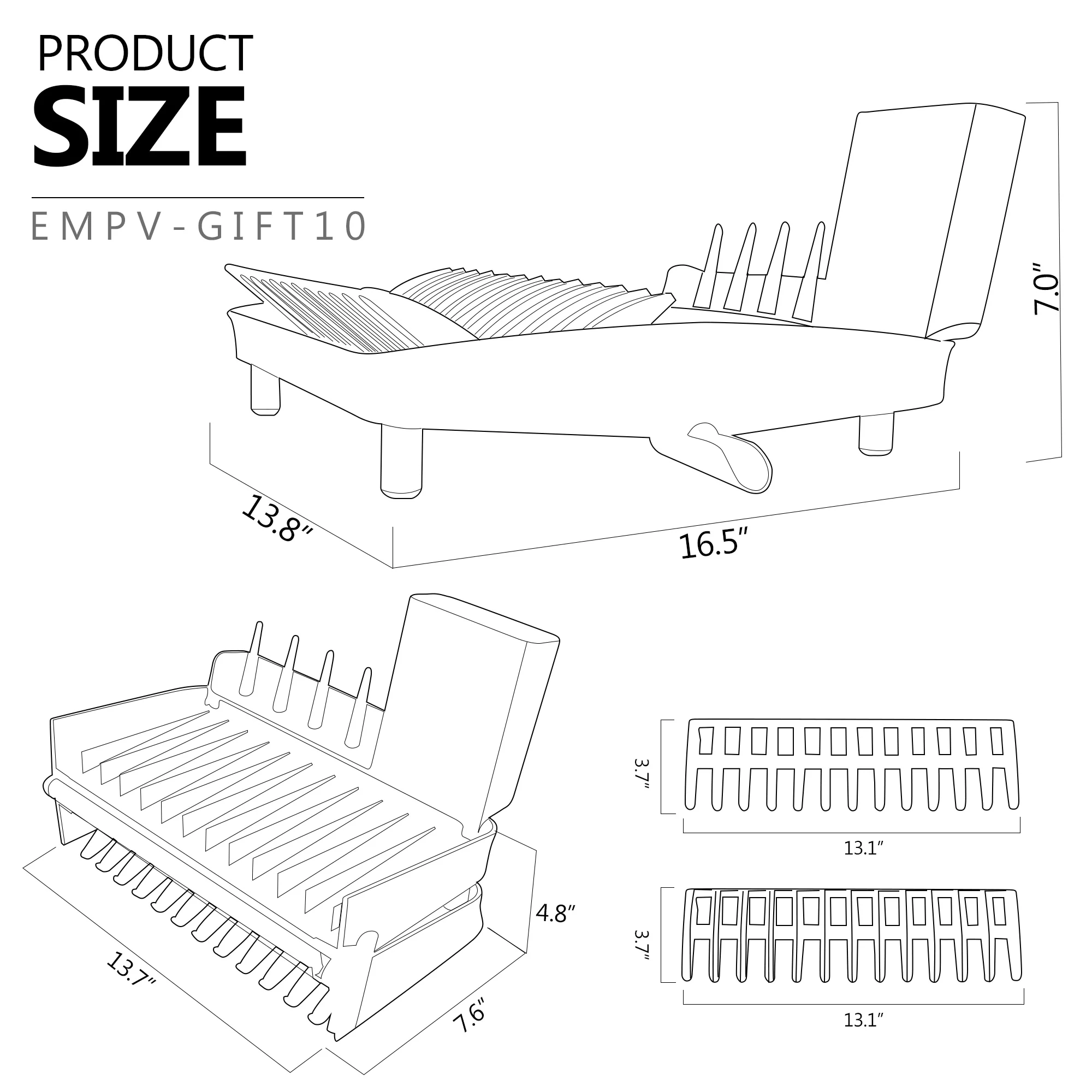 Foldable Countertop Dish Drying Rack with Drainer - 16.5 x 13.8