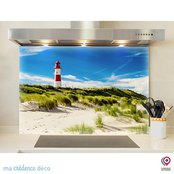 Crédence cuisine fond de hotte Phare et dunes - Verre trempé - L 90 cm x H 70 cm - MaCrédenceDéco