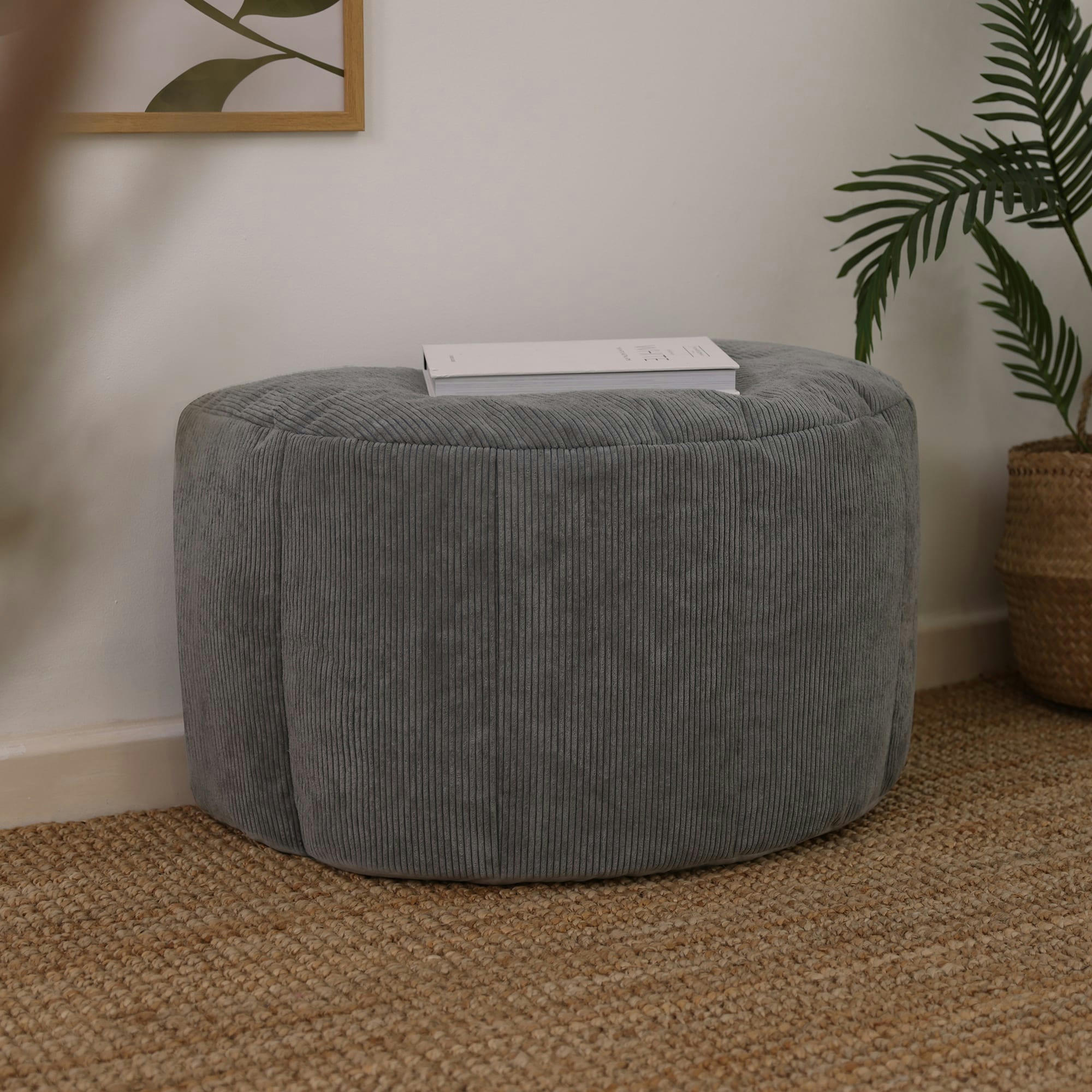 REMI - Pouf en velours finement côtelé demi-lune gris anthracite