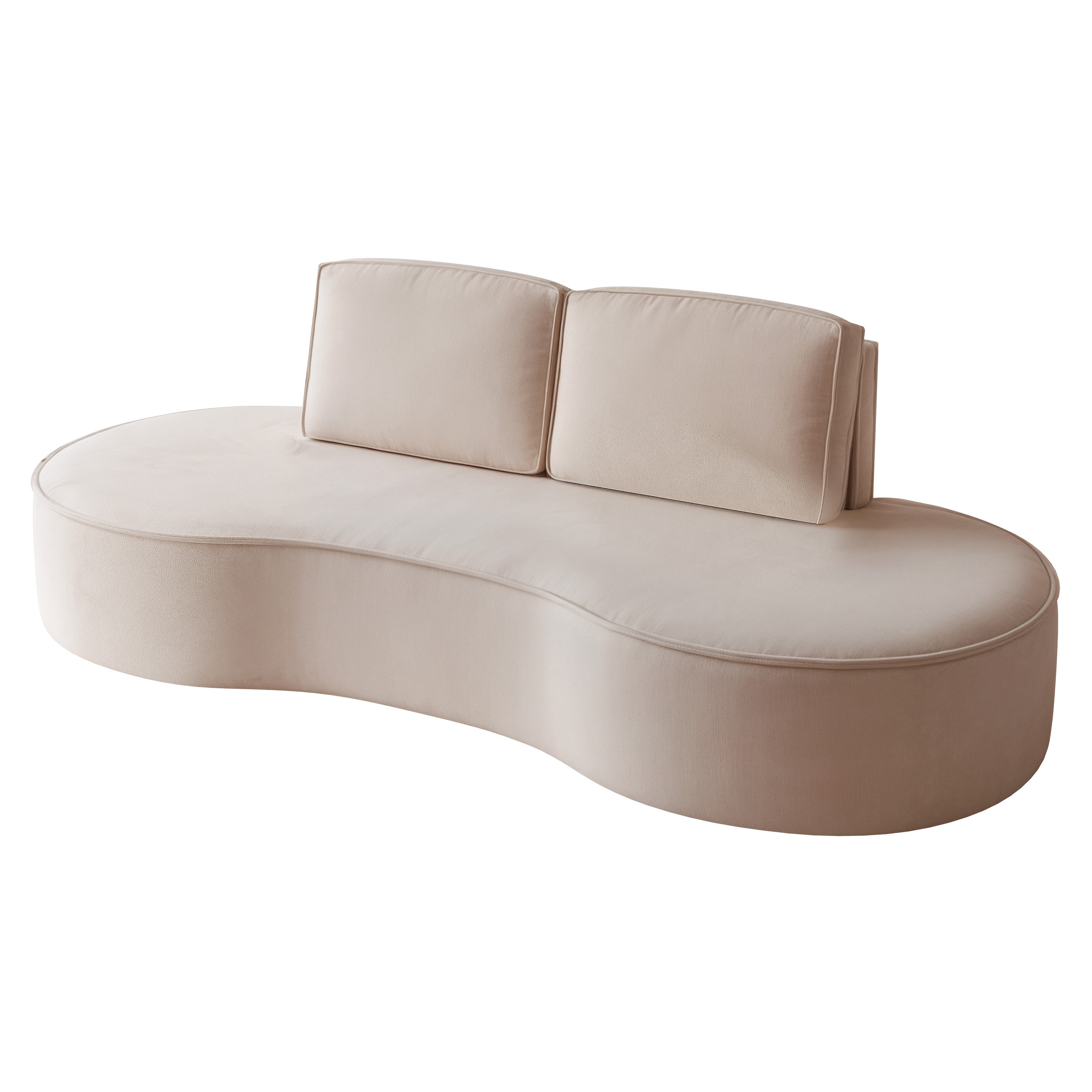 Beżowa sofa tapicerowana do salonu SOFIA o zaokrąglonych bokach