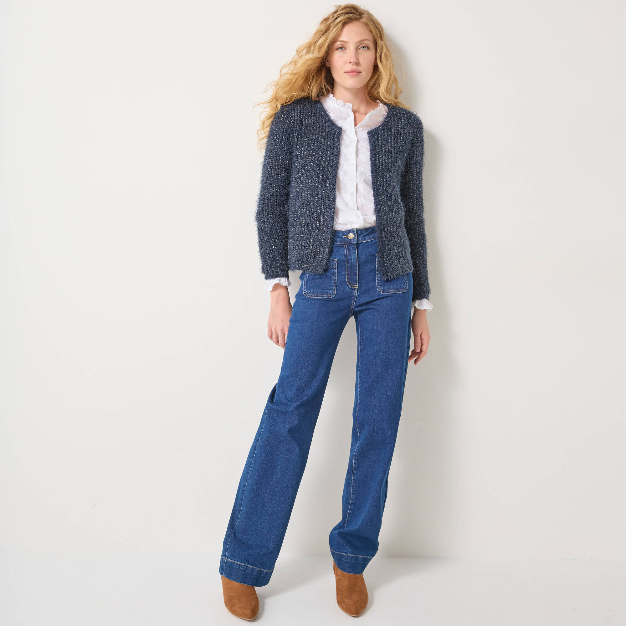 Gilet paletot, maille perlée fantaisie