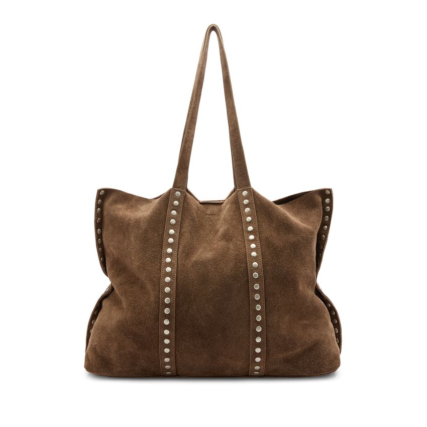 Manfield Bruine suède shopper met studs