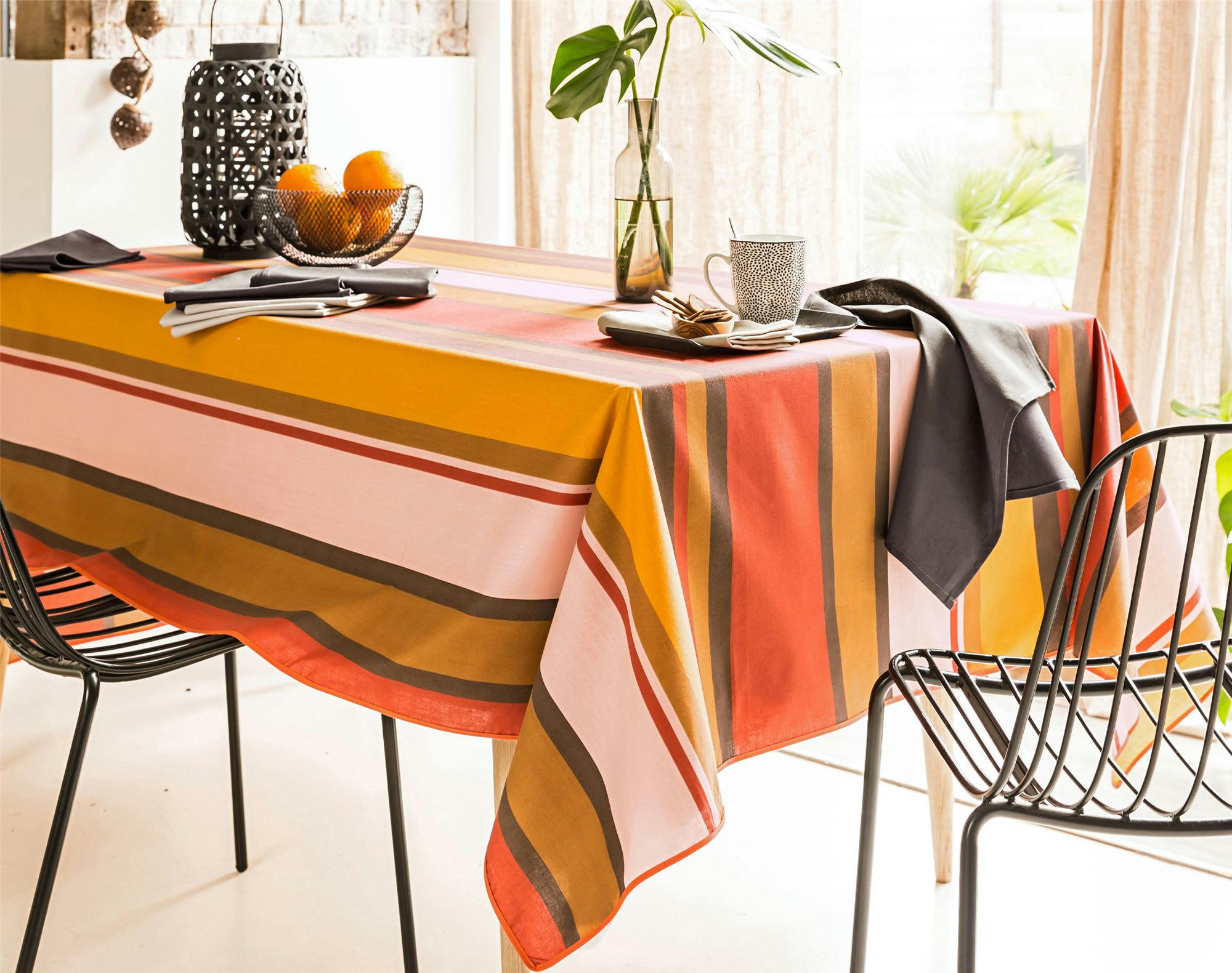STRIBER - Nappe 150x300 orange terracotta en coton