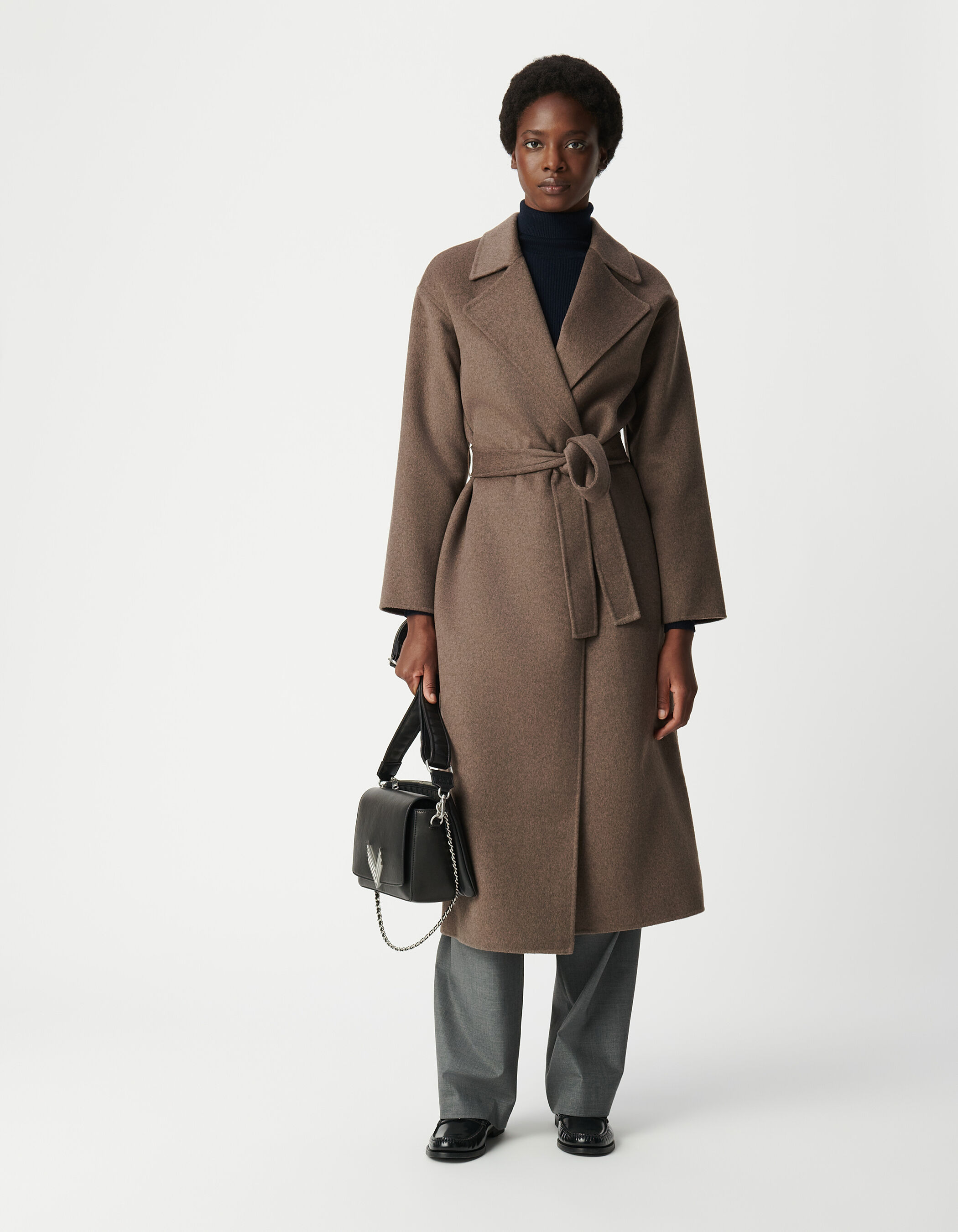Manteau long beige ceinturé Femme
