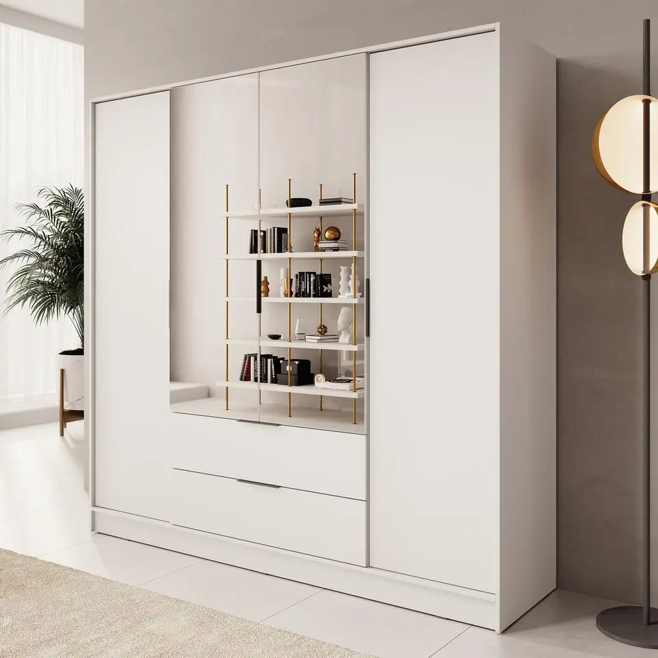 Meubella - Kledingkast Kaelum - Beige - 206 cm - Met spiegel