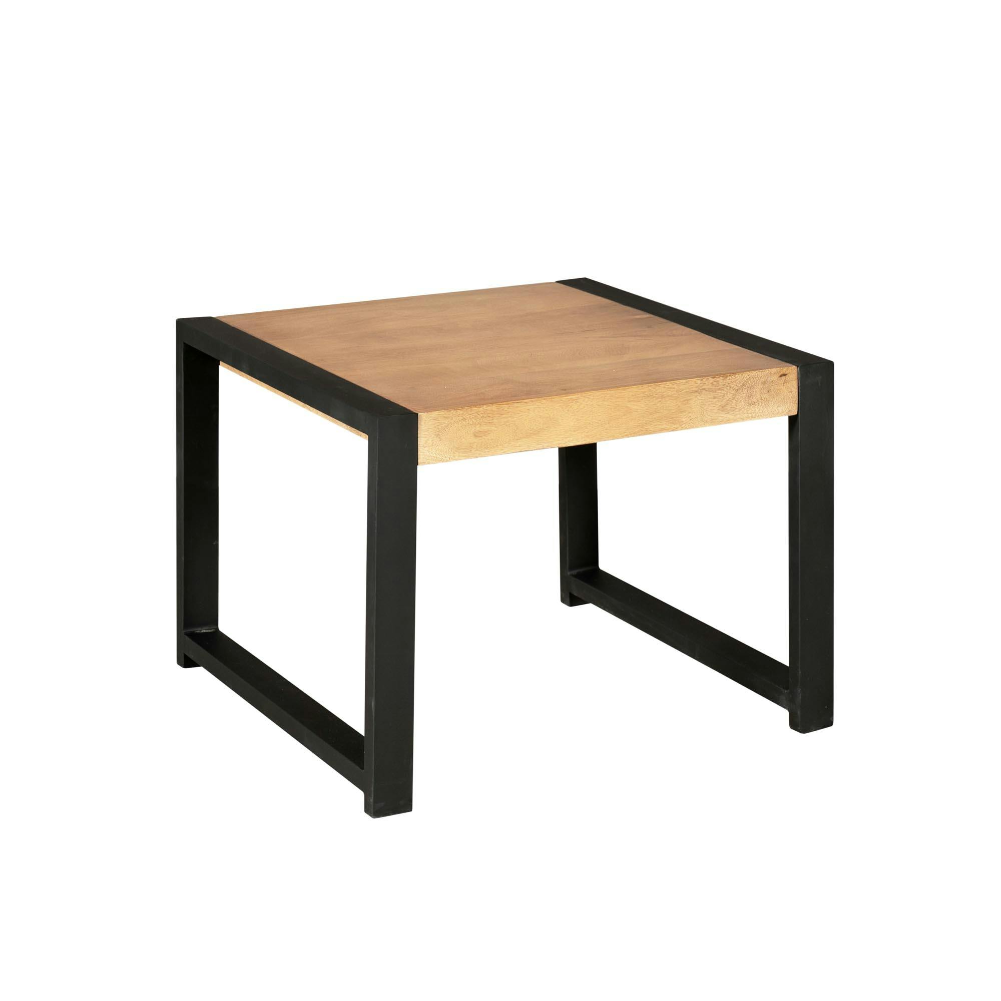 Bout de canapé carré bois clair métal noir MILORA