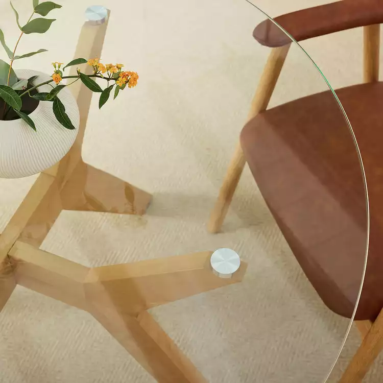 Habitat Zela Glass Natural Dining Table & 4 Tan Chairs