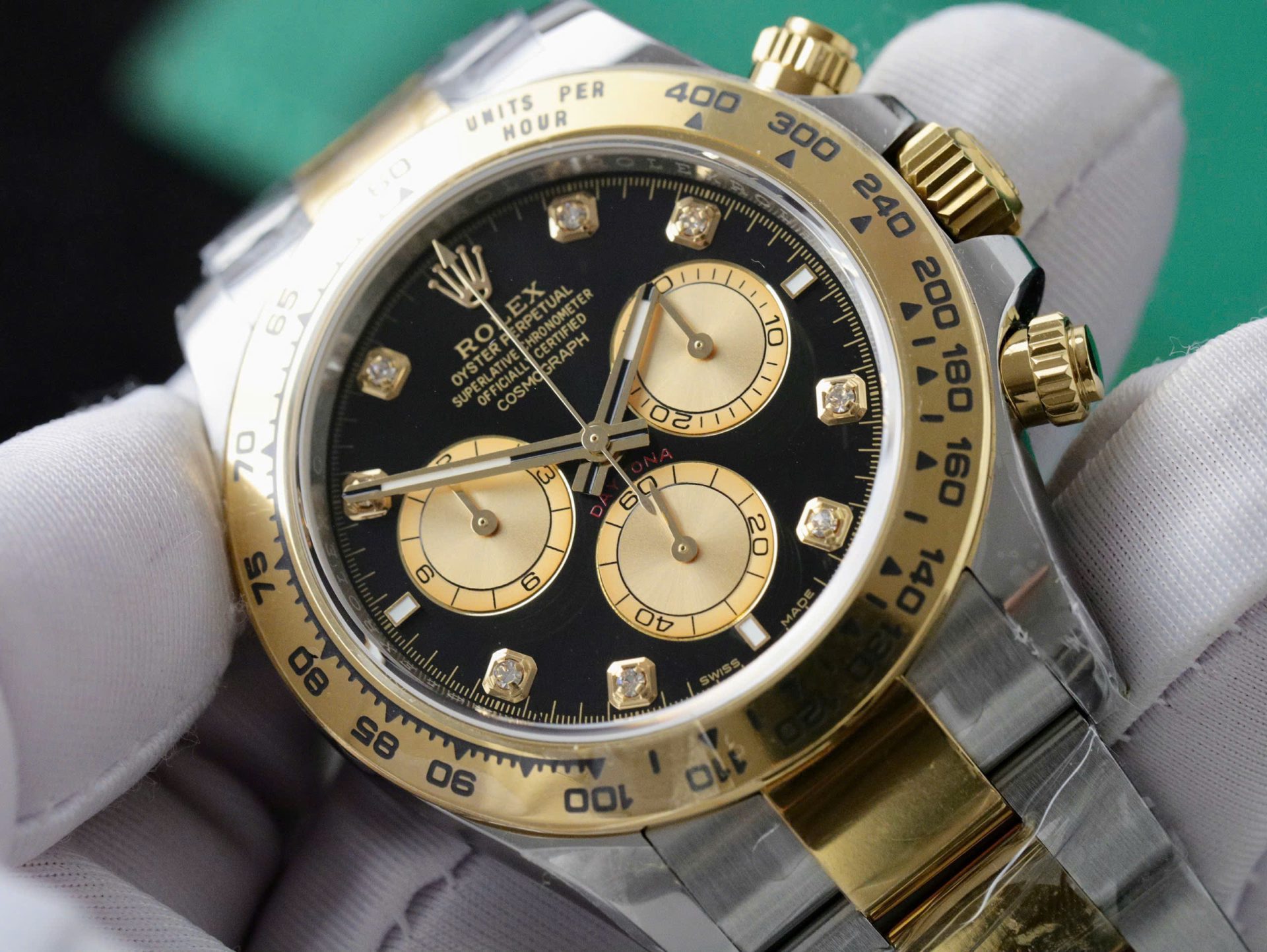 Rolex Daytona 126503 SS/YG Plated Black Dial CZ Diamonds 40mm Oyster Super Clone