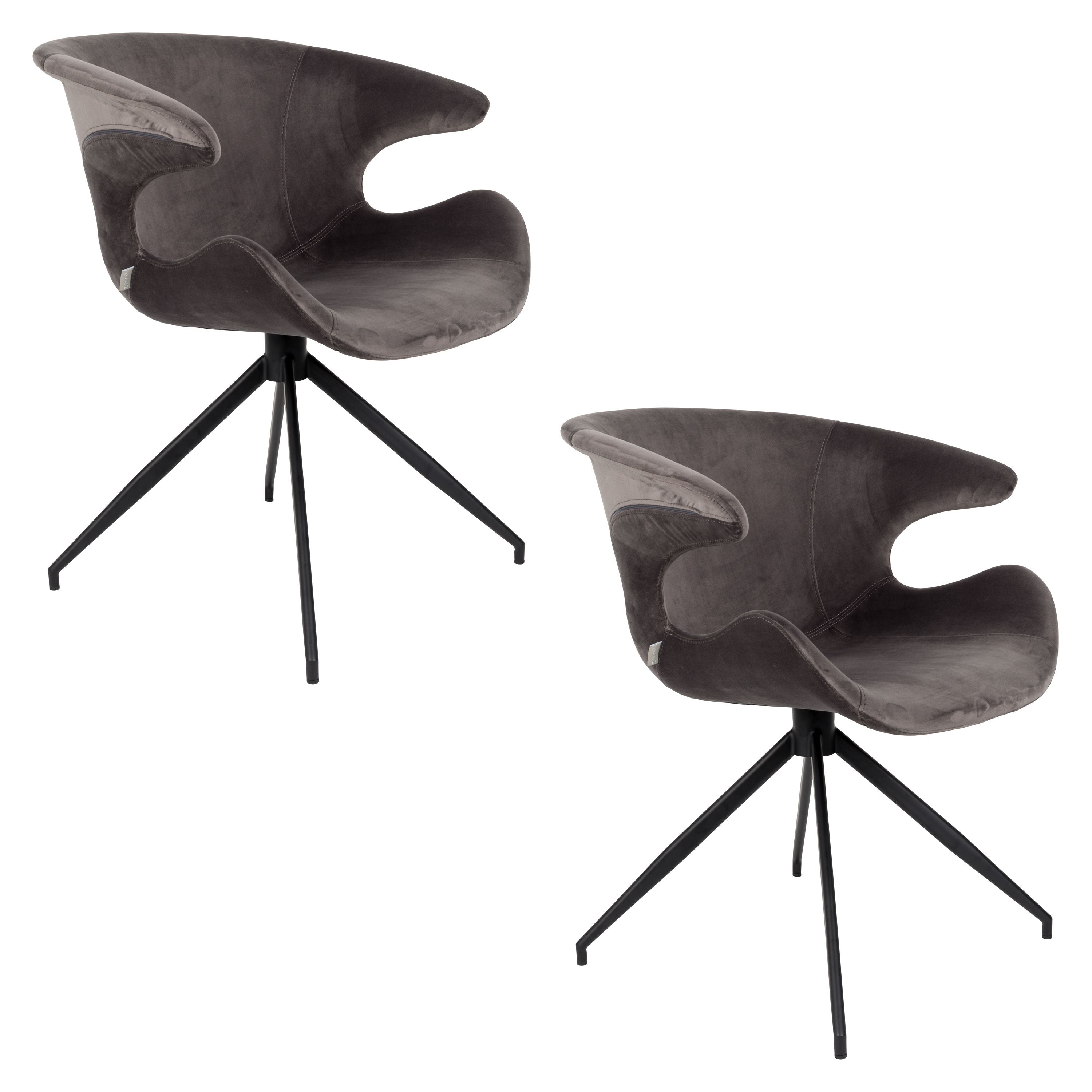 Zuiver Mia Eetkamerstoelen Armleuning Grijs - Set van 2