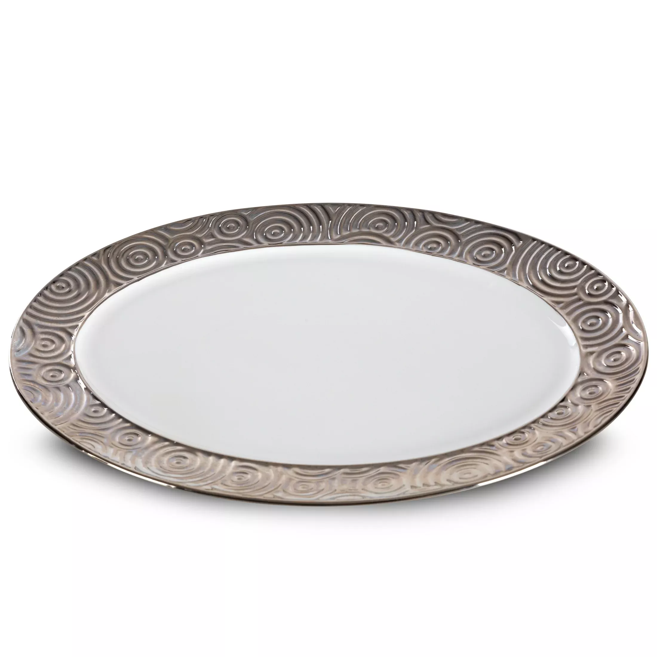 Patera ceramiczna dekoracyjna srebrno-biała 25x34x3 cm ALTEA