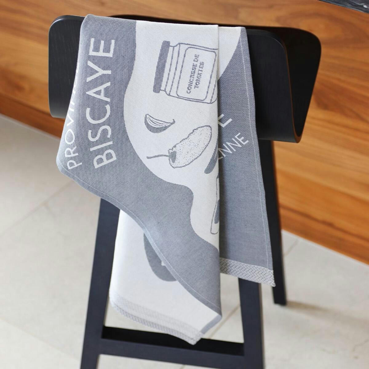 KONTATU 7 PROVINCES - Torchon coton Gris 50x70 cm