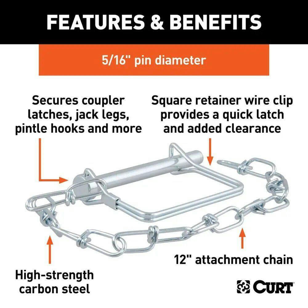 CURT 5/16-in Safety Pin with 12-in Chain (3-in Pin Length)