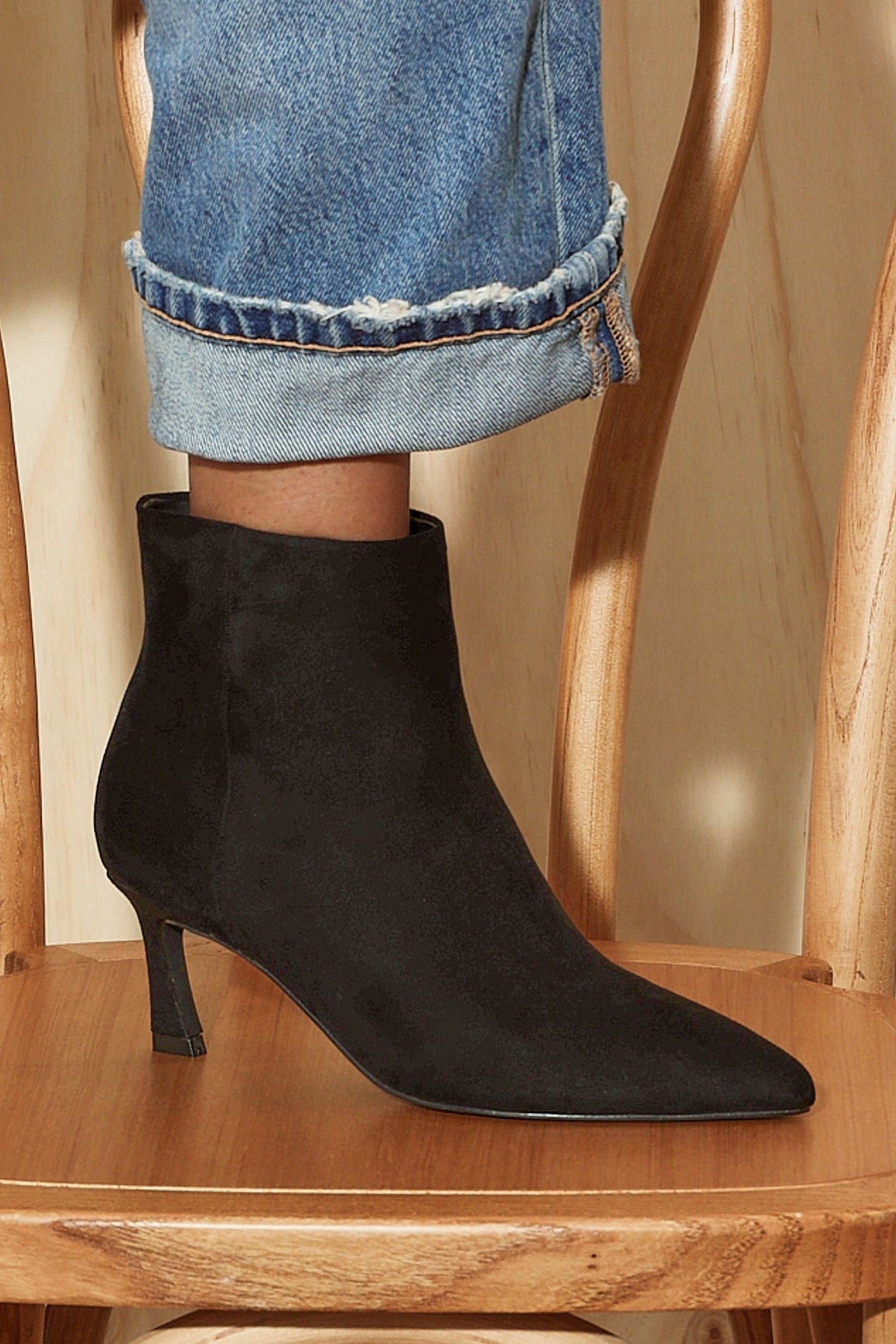 Linzi Secured Black Faux Suede Pointed Toe Stiletto Ankle Boot