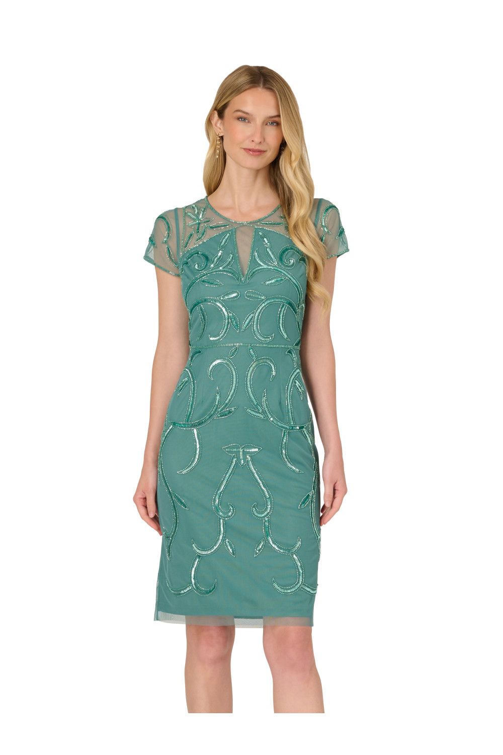 Papell Studio Bead Mesh Sheath Dress