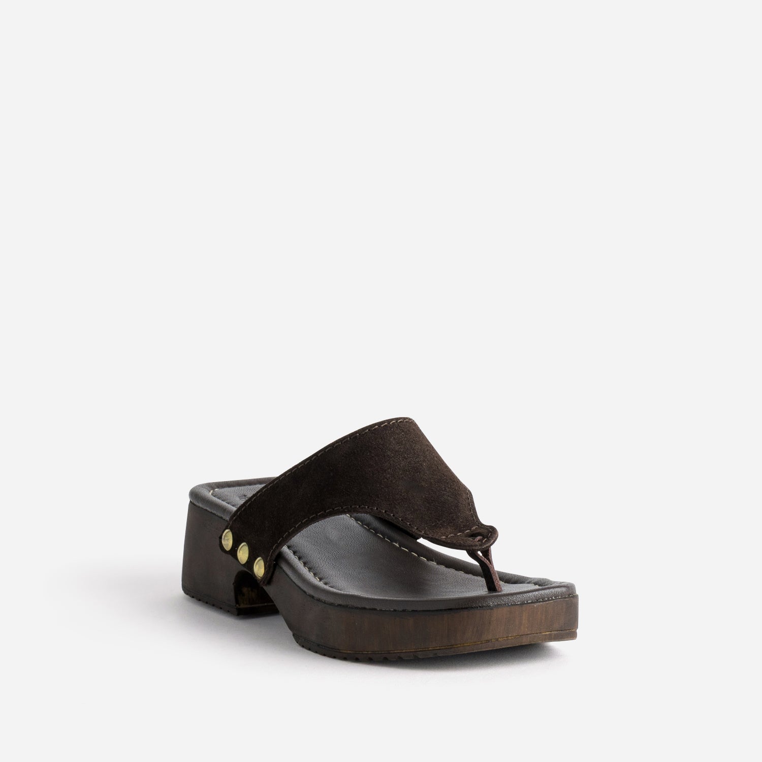 Tong plateforme marron cuir velours