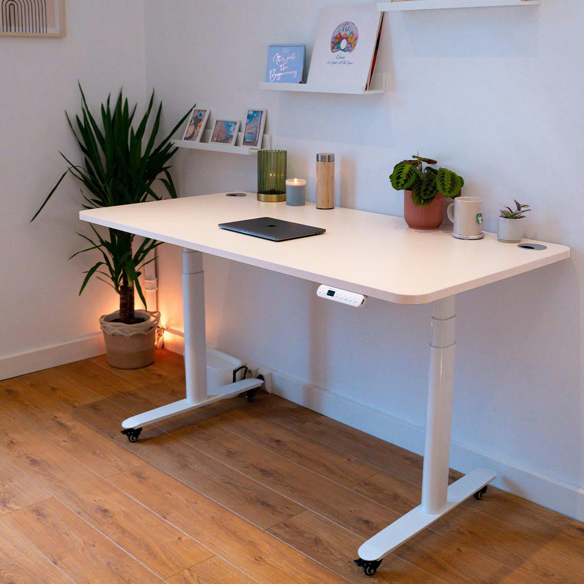 DYNAMIC CIRCLE - Bureau assis debout effet bois blanc 160x80