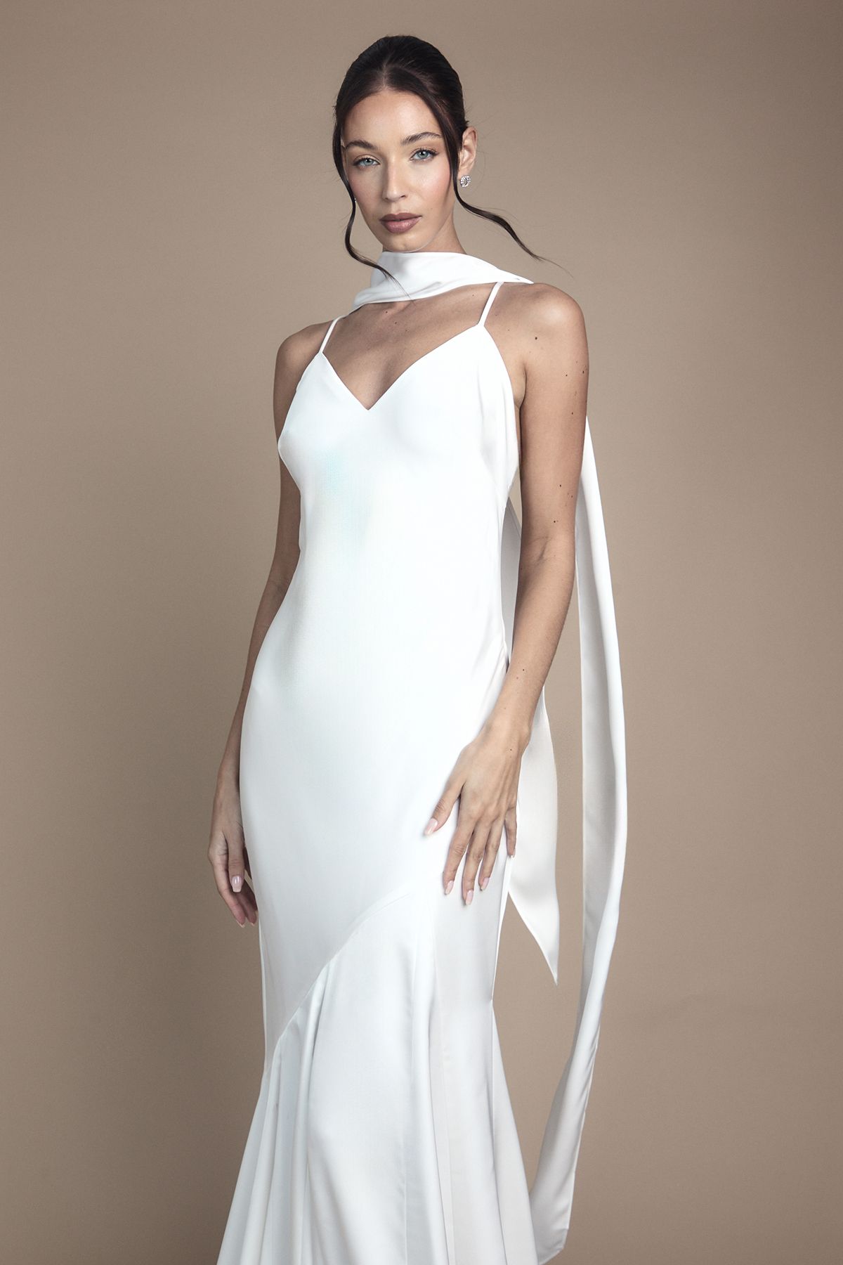 Oasis Strappy V Neck Maxi Wedding Dress With Scarf