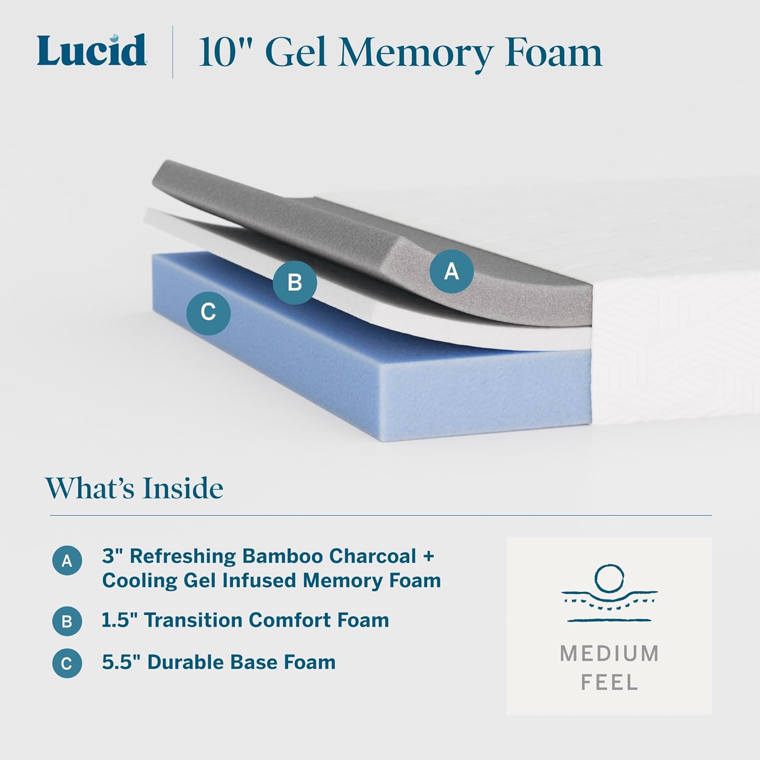 Lucid 10 Inch Memory Foam Mattress - Medium Feel - Infused with Refreshing Bamboo Charcoal and Cooling Gel - Bed in a Box - Temperature Regulating - Pressure Relief - Breathable - Queen Size