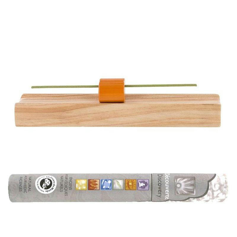 HINOKI - Porte-encens en bois précieux + 14 bâtonnets d'encens ayurvédiques