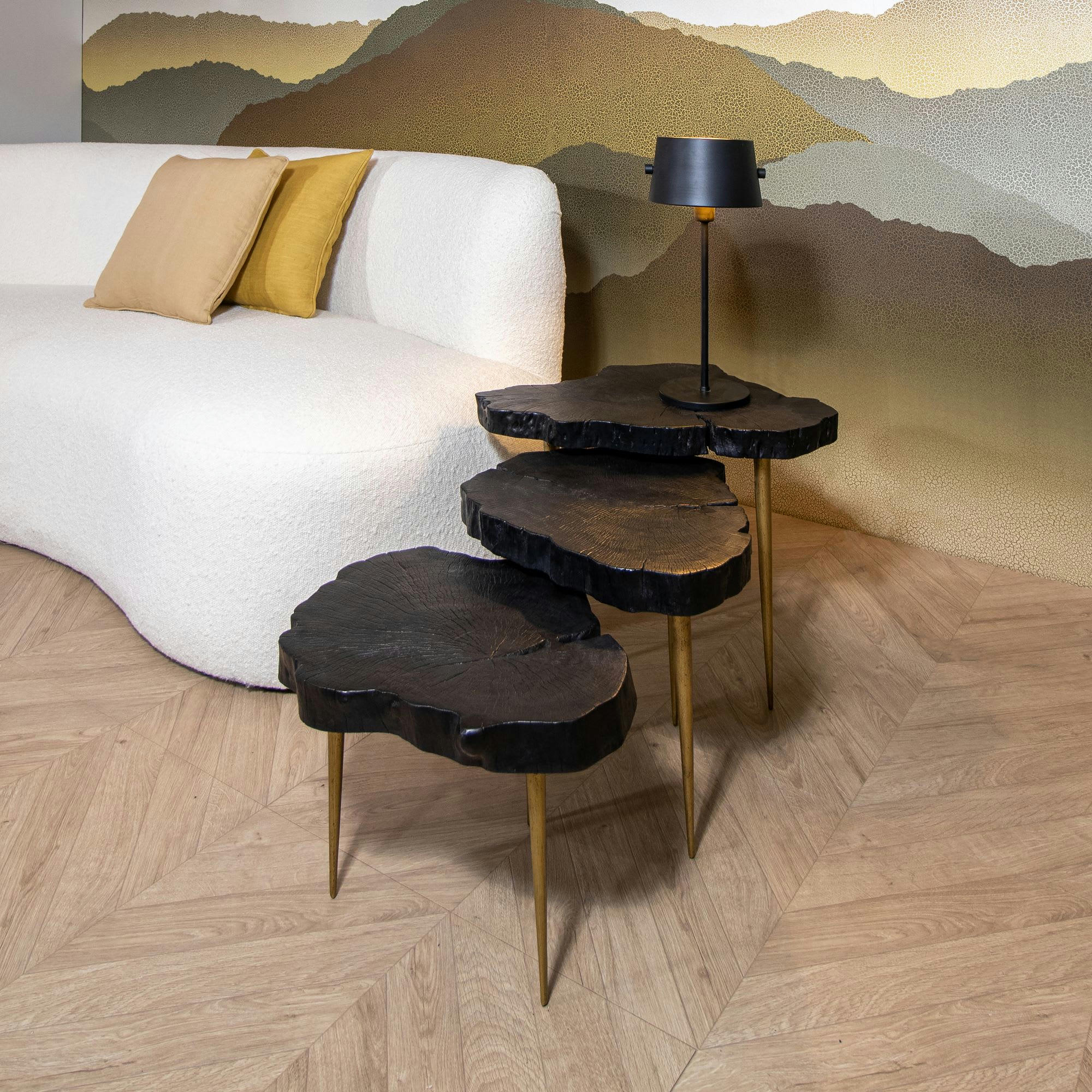 LITCHI - Set de 3 tables gigognes en bois de litchi brûlé