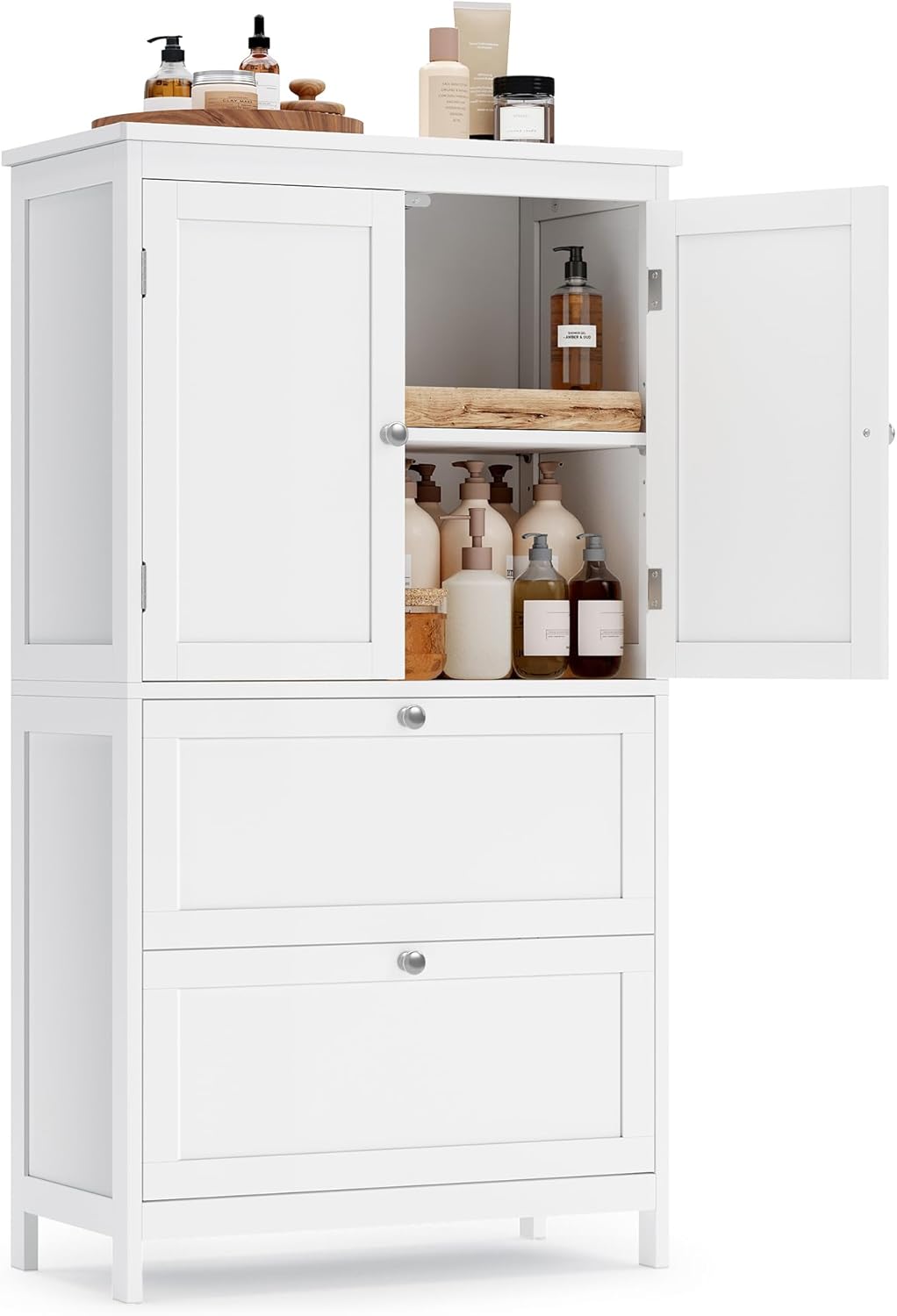 VASAGLE Bathroom Floor Storage Cabinet, Bathroom Storage Unit, Freestanding Cabinet with 2 Drawers and 2 Doors, Adjustable Shelf, 11.8 x 23.6 x 43.3 Inches, White UBBC551WH01S