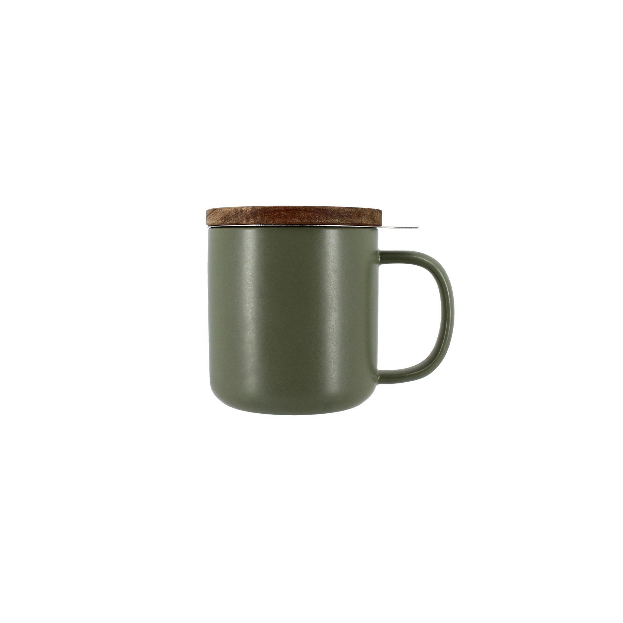 JULIET - Tisanière en grès vert avec couvercle en bois d'acacia 300ml