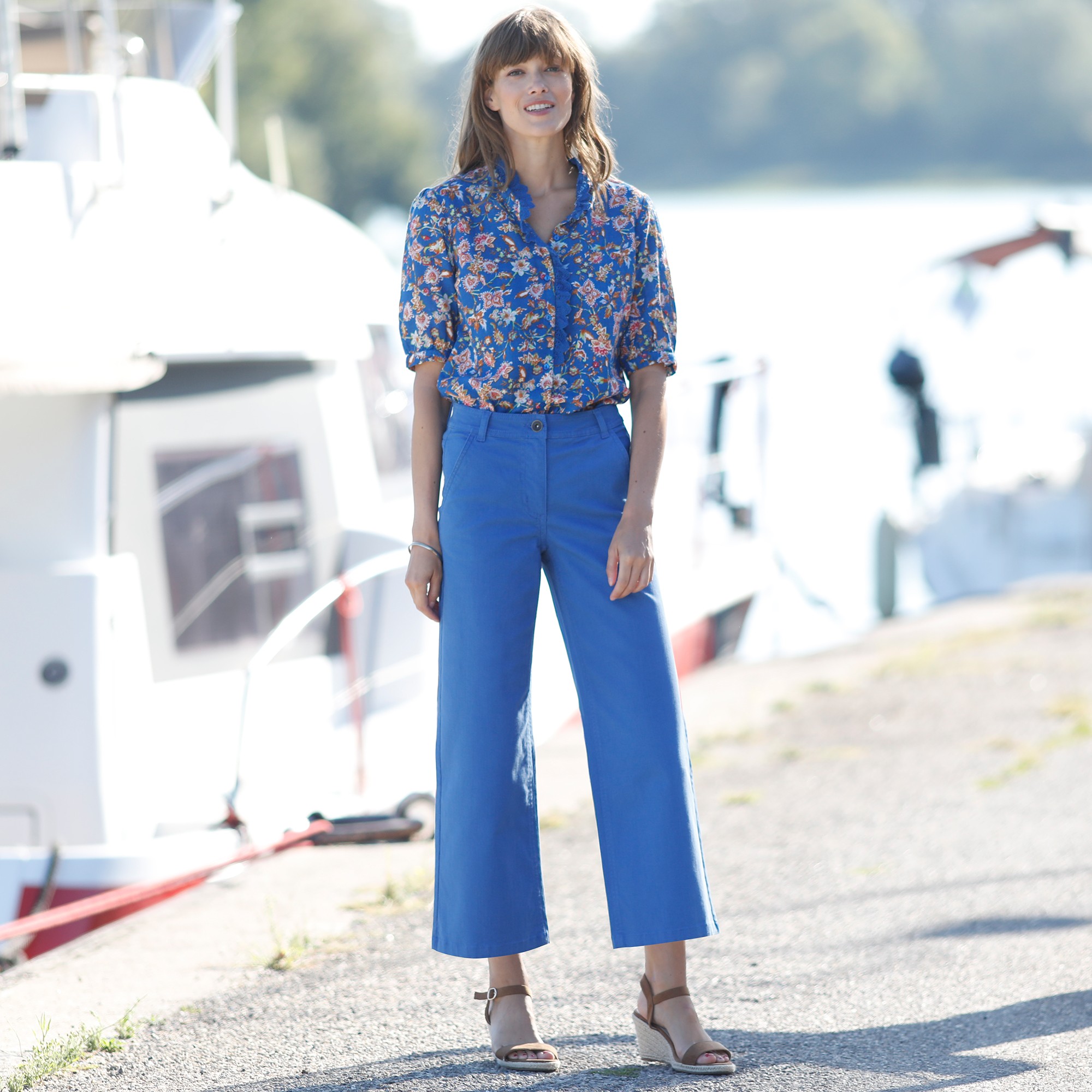 Blouse boutonnée imprimée, gaze de coton