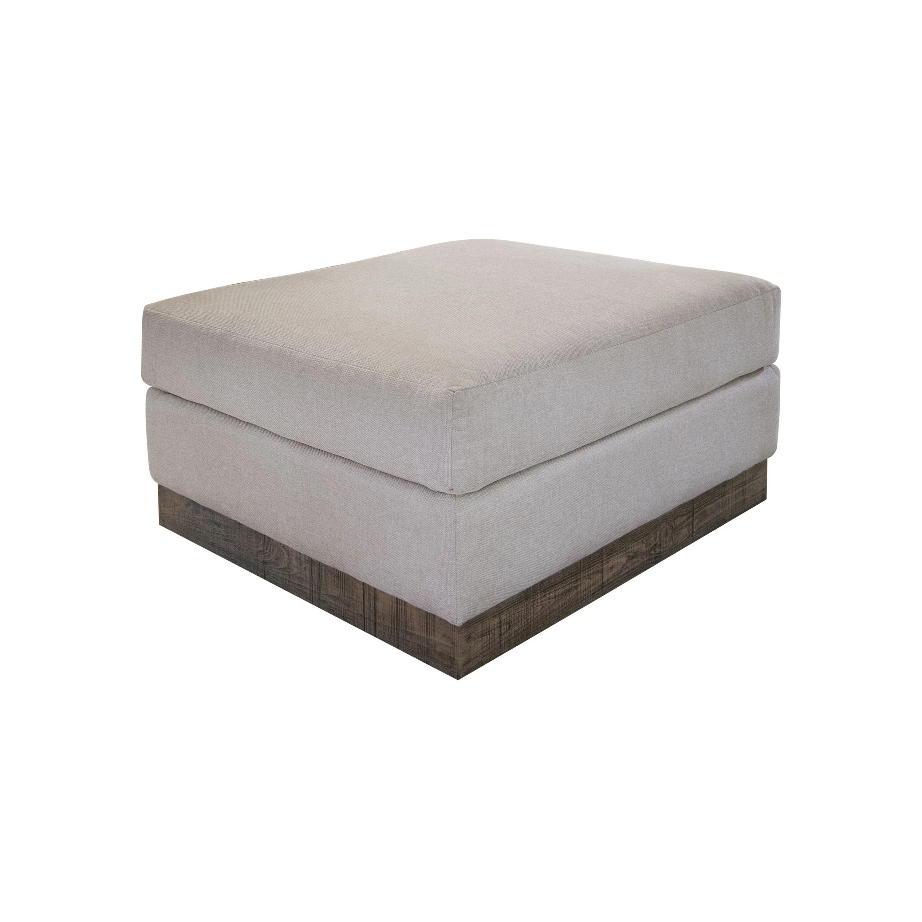 Jeni Ottoman, Modern 39 Inch, Corner Blocks, Solid Wood, Gray Polyester