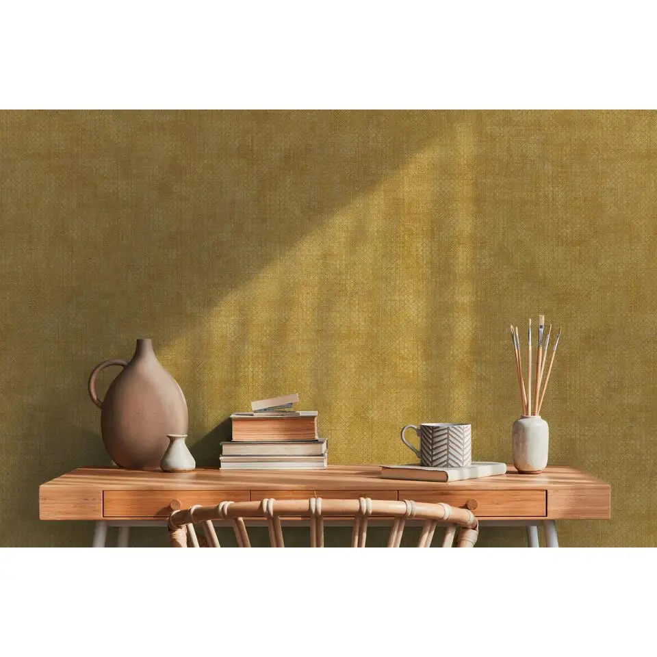 A.S. Cr&eacute;ation behang effen geel, goud en metallic - 53 cm x 10.05 m
