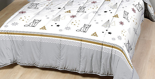 Couette Légère Imprimée Sapin Futé / Non Tissé Blanc - 1 Personne 140 x 200 - 13998