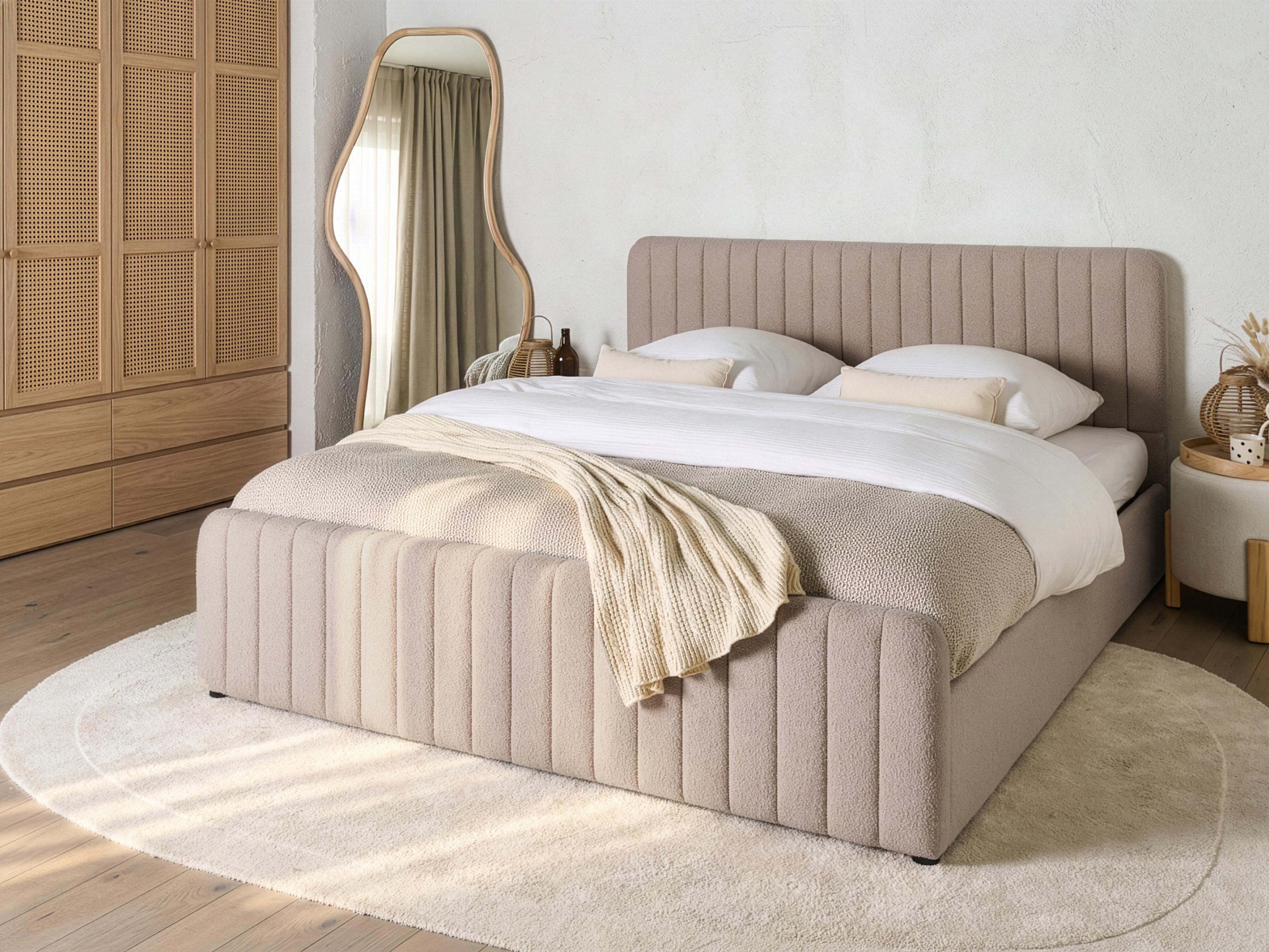Ottoman Bed Boucle LUNAN 180 x 200 cm (EU Super King) Beige